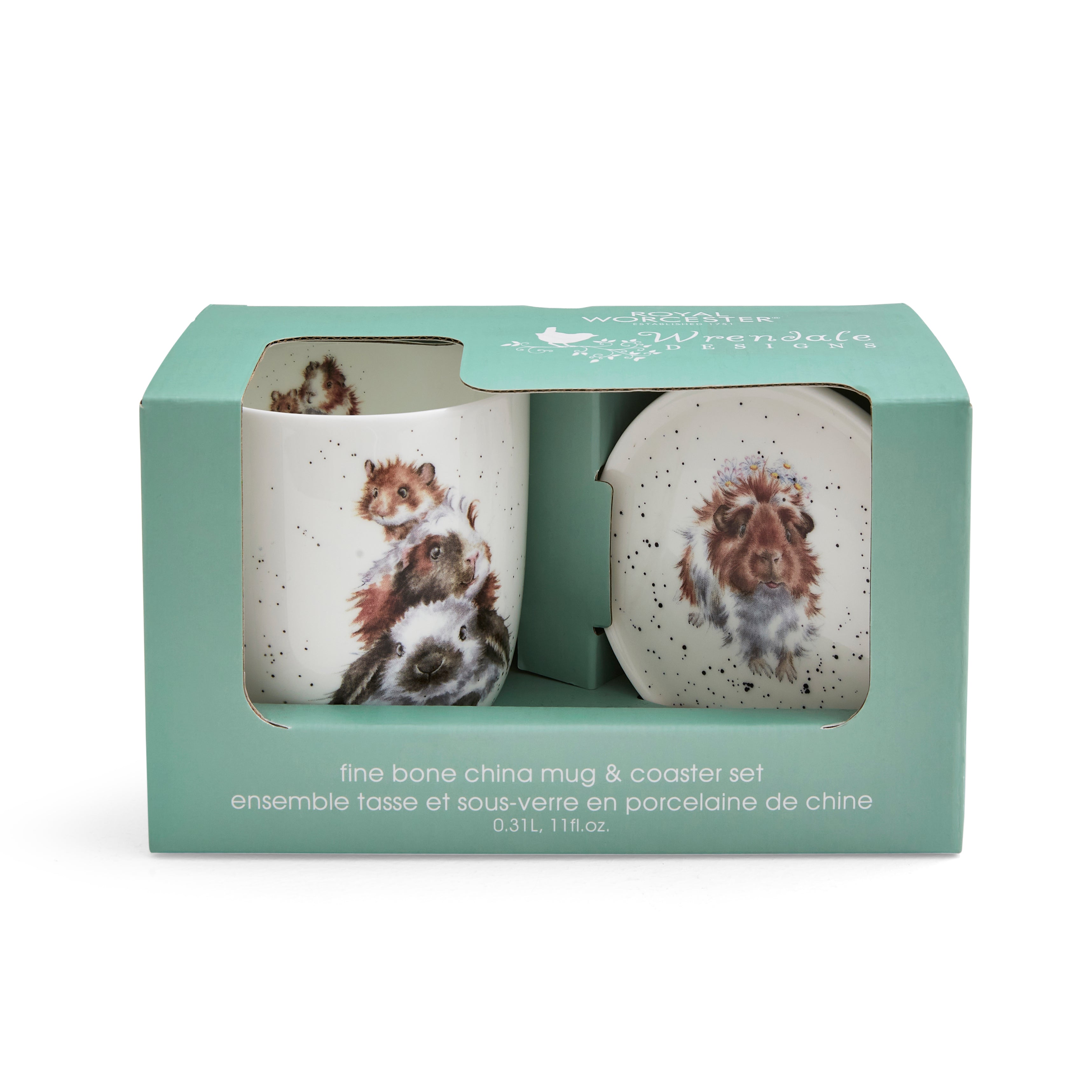 "Wrendale Designs Piggy In The Middle (Guinea Pig) Mug 0.31L
Coaster 9.5cm Boxed Set"