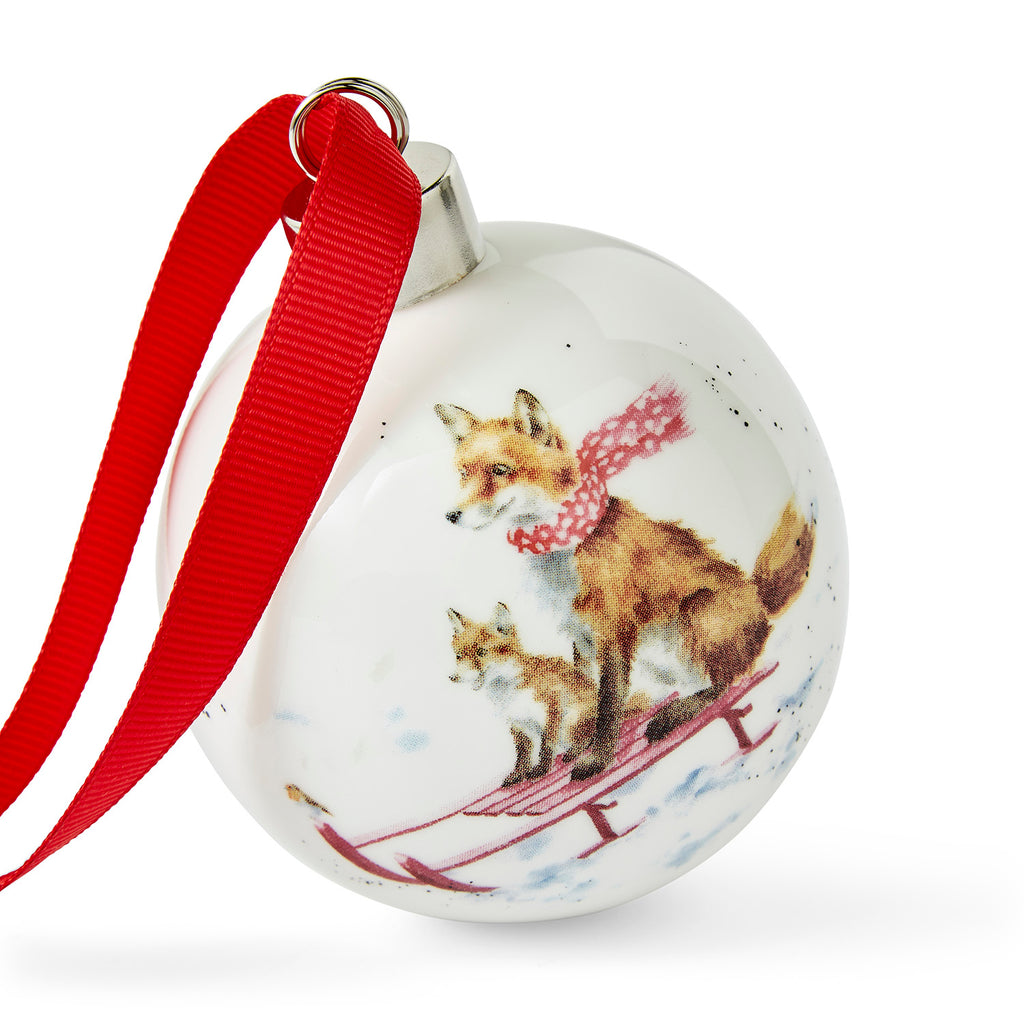 WreWrendale Designs - Christmas Collectionsndale Designs Coloured Collection Bauble - Sleigh Ride (Fox) 7cm diam. Single