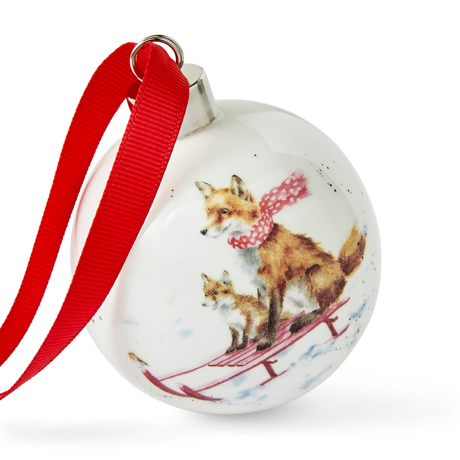 WreWrendale Designs - Christmas Collectionsndale Designs Coloured Collection Bauble - Sleigh Ride (Fox) 7cm diam. Single