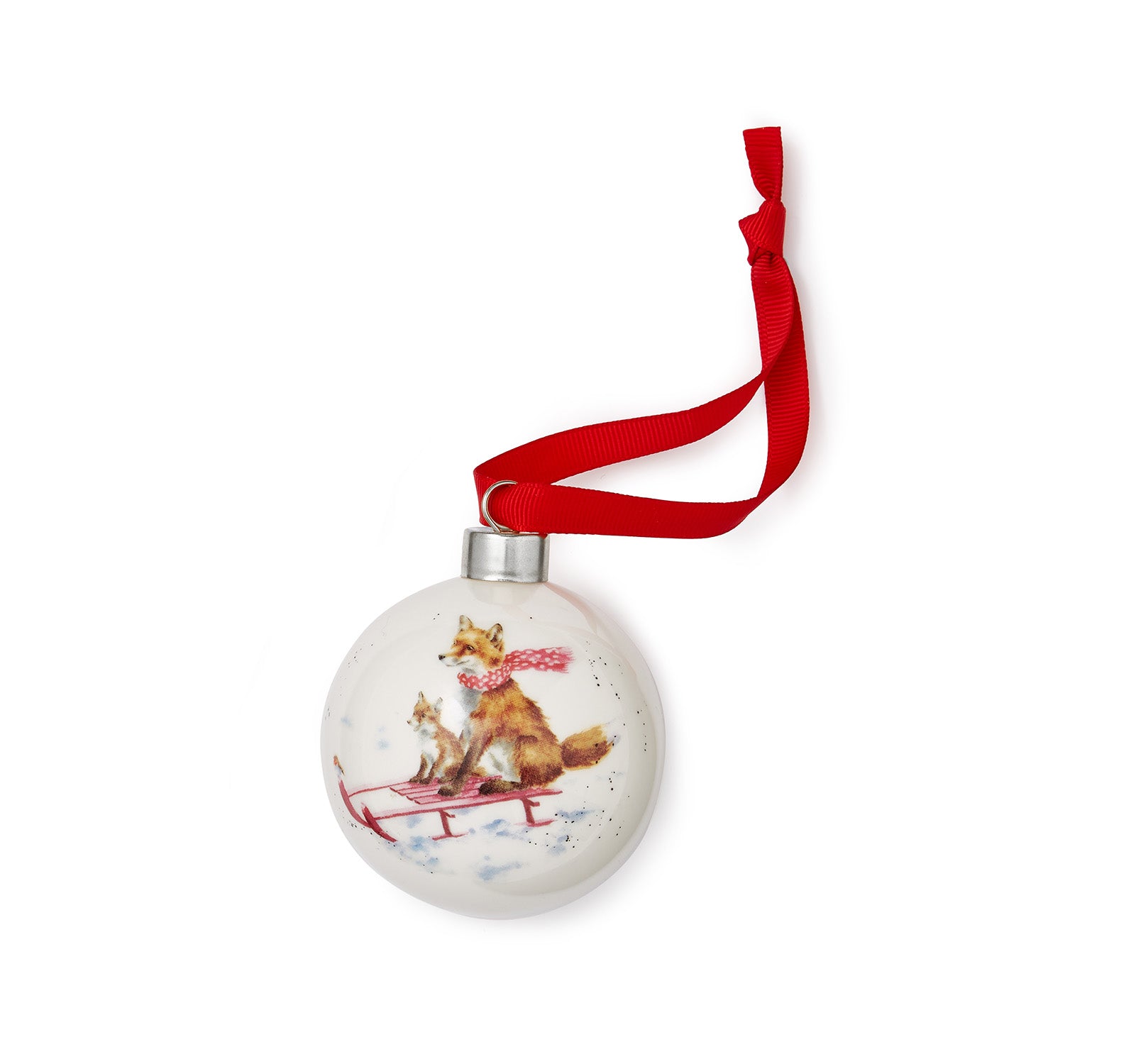WreWrendale Designs - Christmas Collectionsndale Designs Coloured Collection Bauble - Sleigh Ride (Fox) 7cm diam. Single