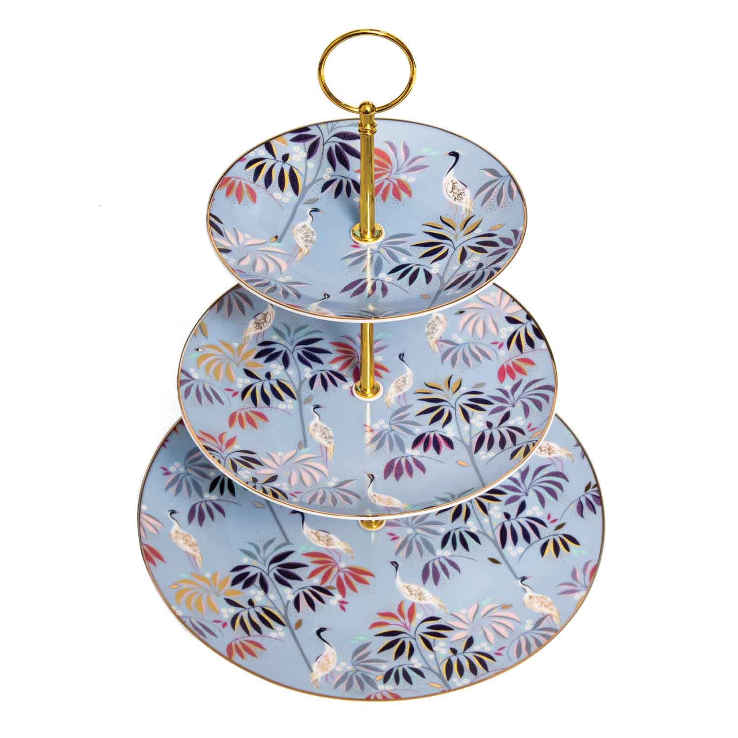 Sara Miller London India Collection 3 Tiered Cake Stand - Crane Garden - Sky Blue 27cm, 20cm, 15cm Boxed Set