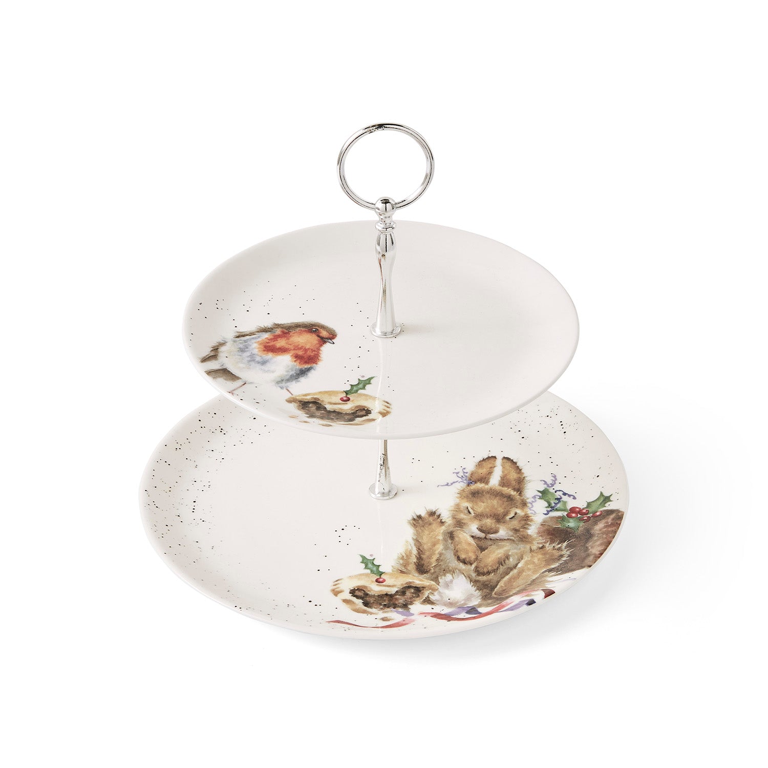 WreWrendale Designs - Christmas Collectionsndale Designs Coloured Collection 2 Tiered Cake Stand (Robin & Bunny) 26.7cm & 20cm Boxed Set