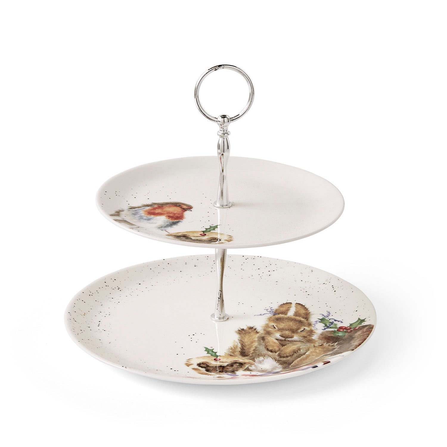 WreWrendale Designs - Christmas Collectionsndale Designs Coloured Collection 2 Tiered Cake Stand (Robin & Bunny) 26.7cm & 20cm Boxed Set