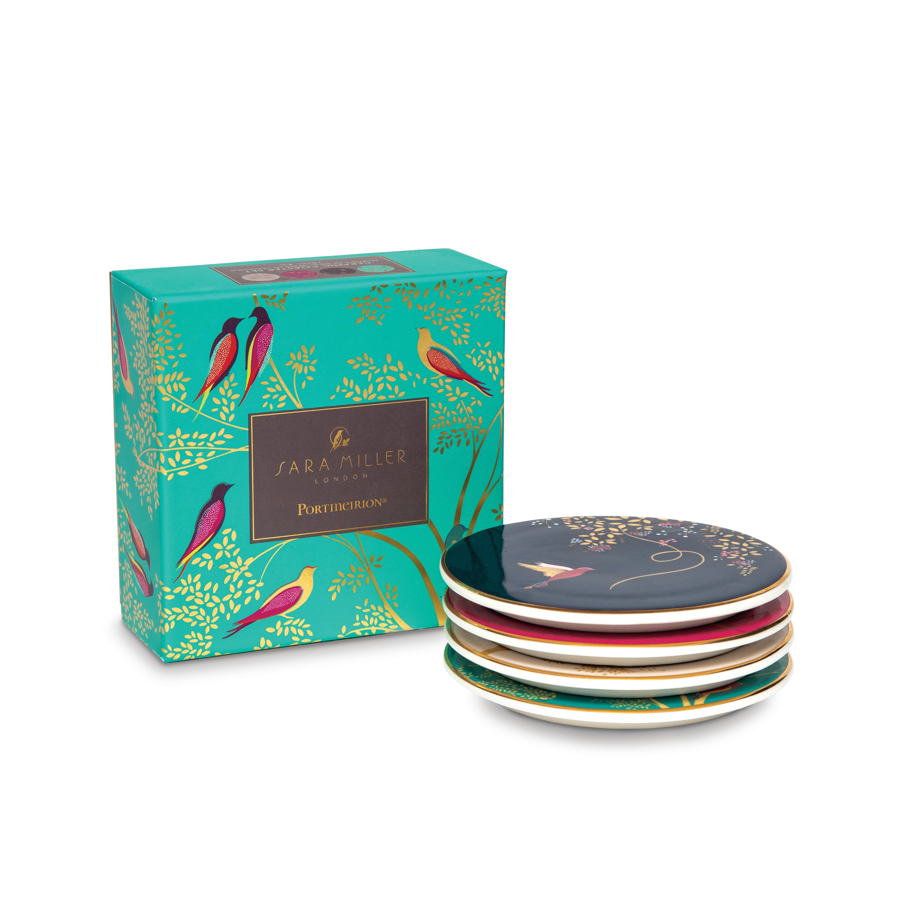 Sara Miller London Artisanne Noir Collection Ceramic Coaster Set 10cm Boxed Set