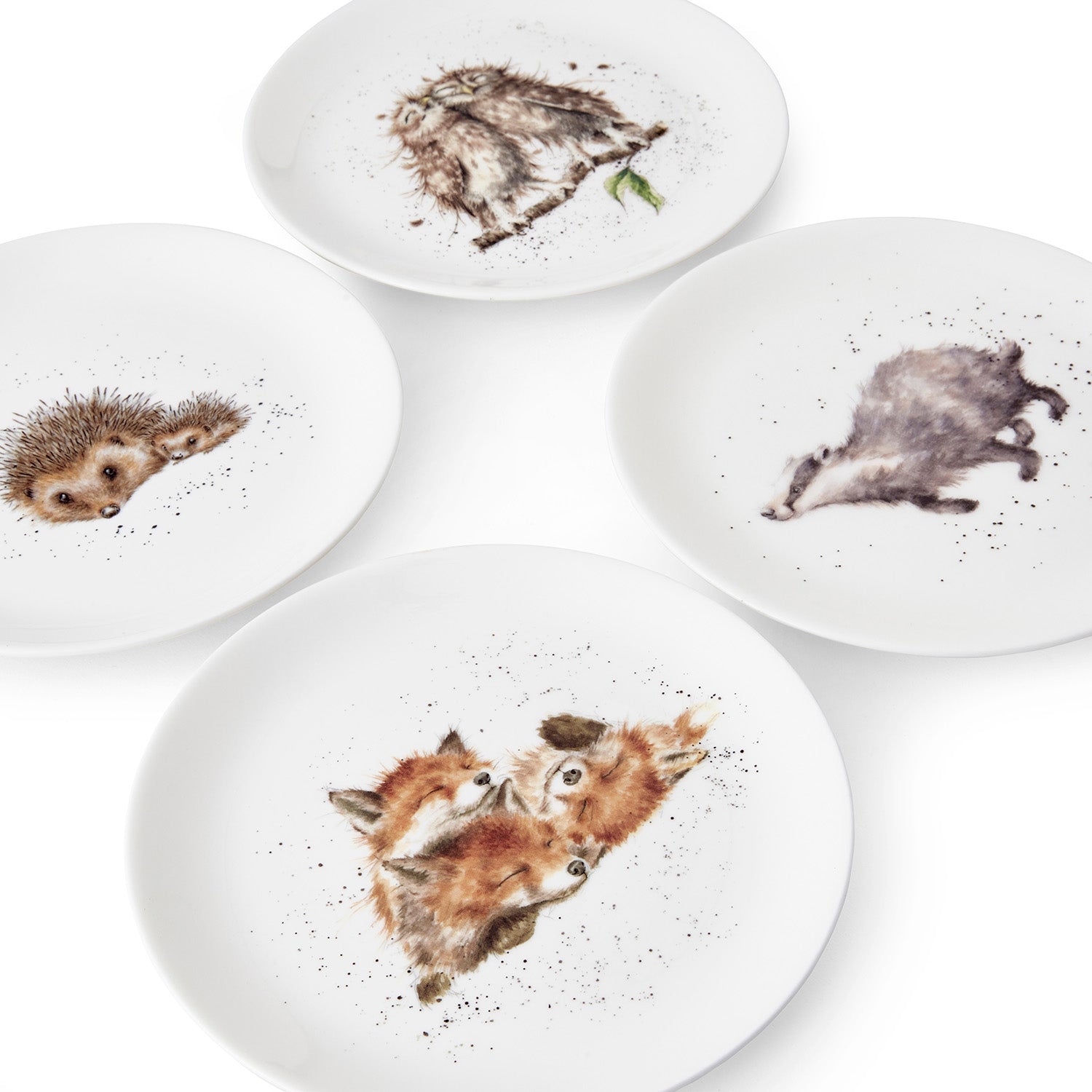 Wrendale Designs Coupe Plates - Set of 4 (Badger, Hedgehog, Fox, Owl) 21cm Set of 4