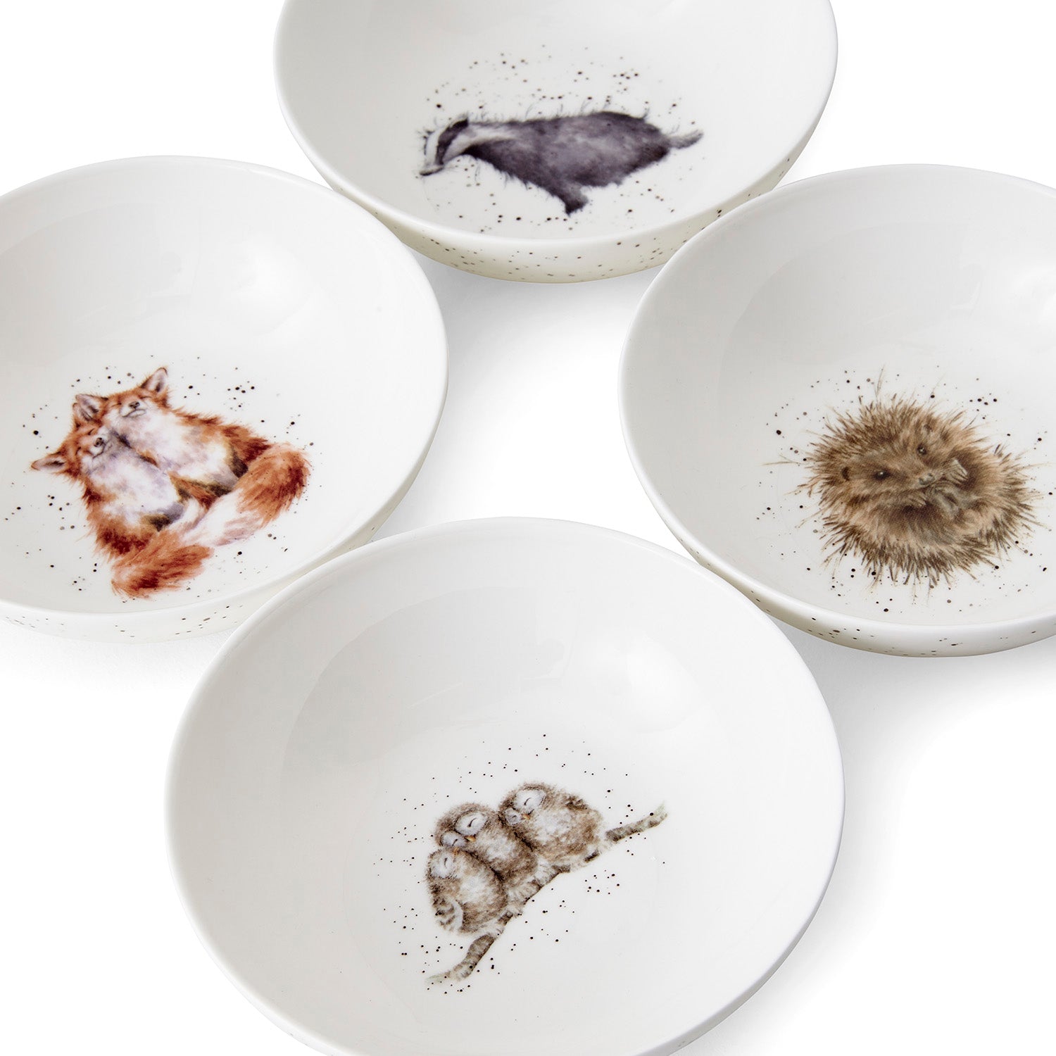 Wrendale Designs Cereal Bowls - Set of 4 (Badger, Hedgehog, Fox, Owl) 15cm Set of 4