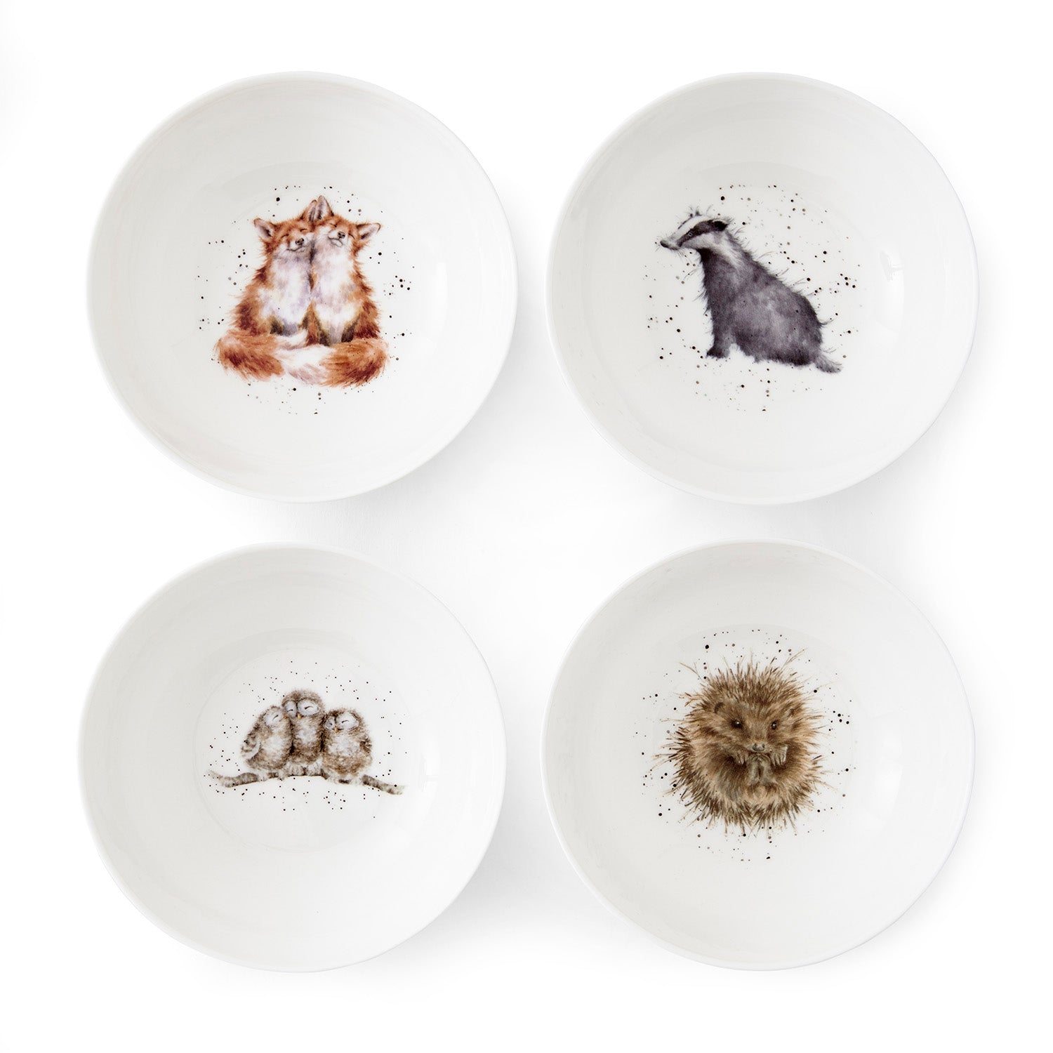 Wrendale Designs Cereal Bowls - Set of 4 (Badger, Hedgehog, Fox, Owl) 15cm Set of 4