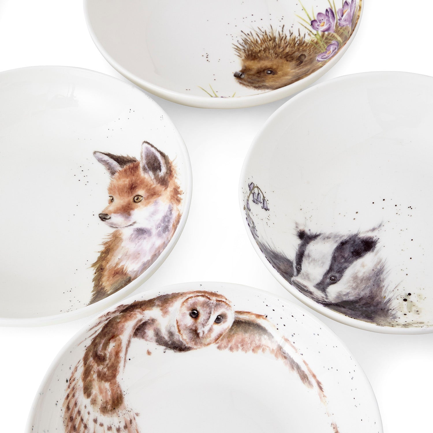 Wrendale Designs Pasta Bowls - Set of 4 (Badger, Hedgehog, Fox, Owl) 22cm Set of 4