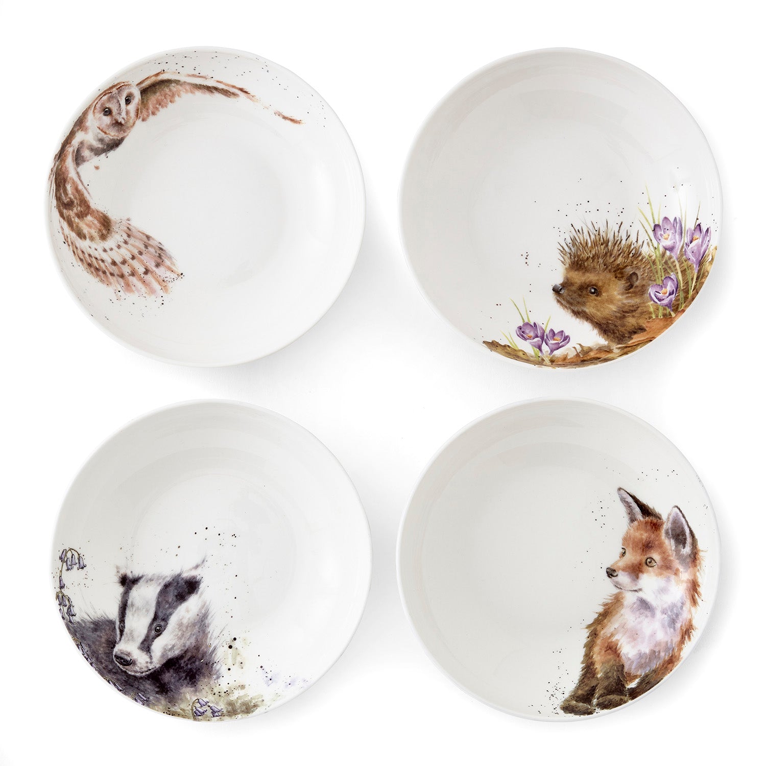 Wrendale Designs Pasta Bowls - Set of 4 (Badger, Hedgehog, Fox, Owl) 22cm Set of 4