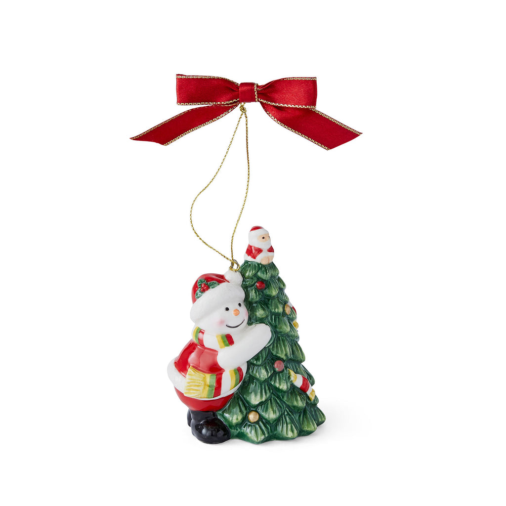 Tree Hugger Snowman Ornament