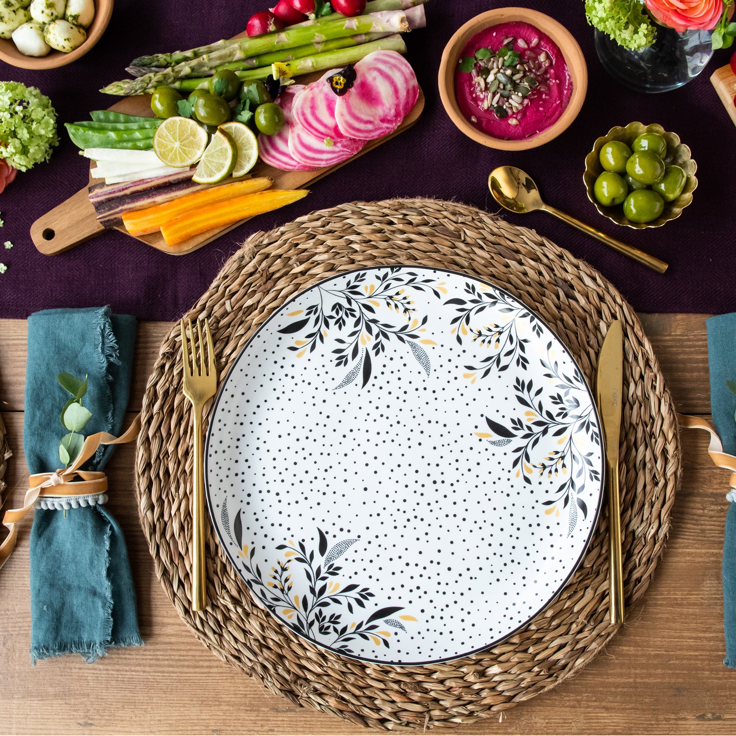 Sara Miller London Artisanne Noir Collection Dinner Plate - Set of 4 26.8cm Boxed Set