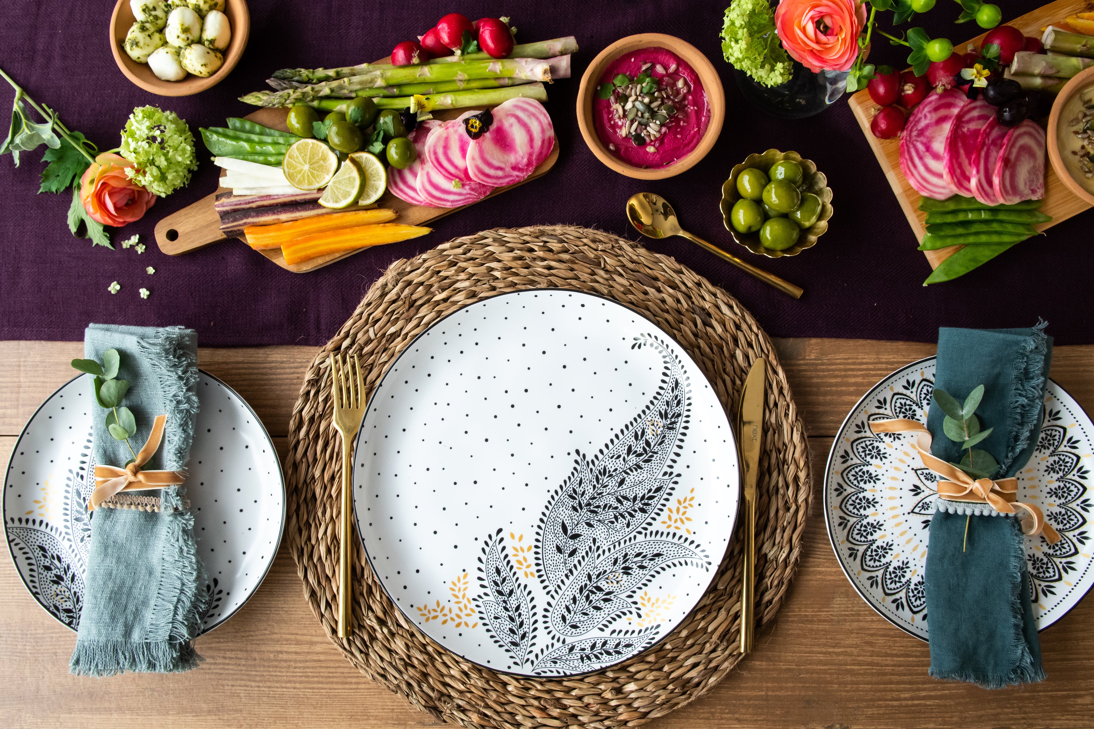 Sara Miller London Artisanne Noir Collection Dinner Plate - Set of 4 26.8cm Boxed Set