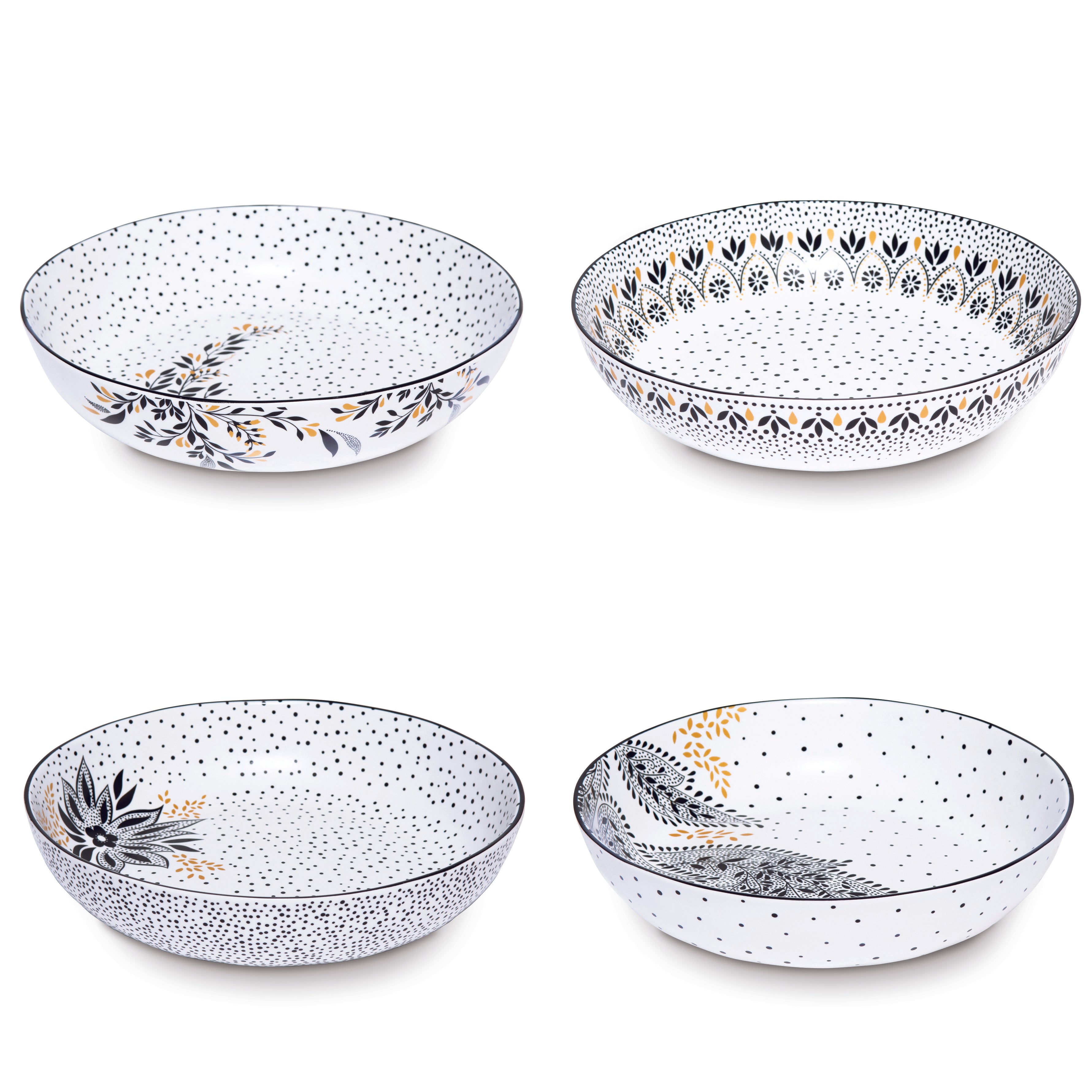 Sara Miller London Artisanne Noir Collection Low Bowl - Set of 4 21.8cm Boxed Set