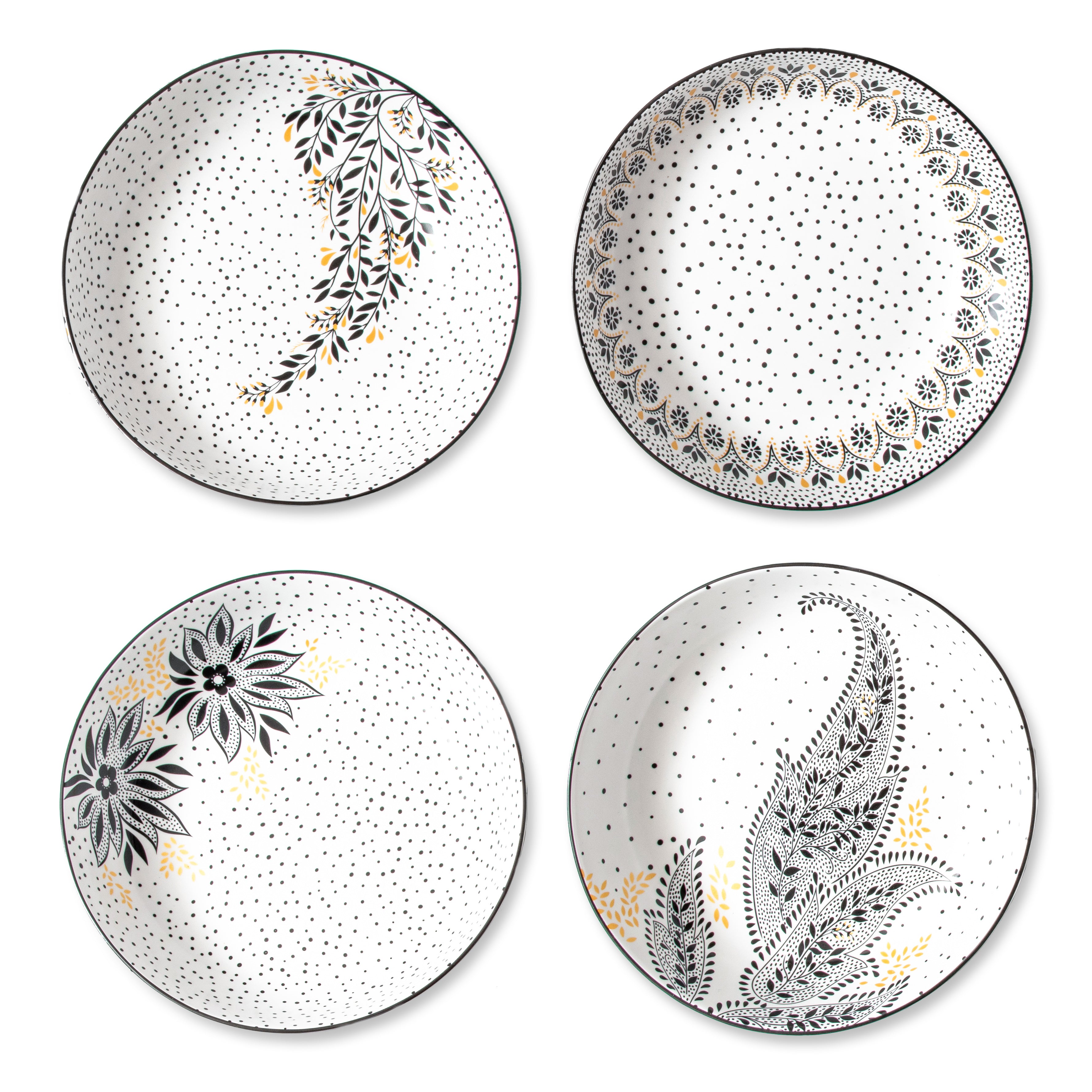 Sara Miller London Artisanne Noir Collection Low Bowl - Set of 4 21.8cm Boxed Set