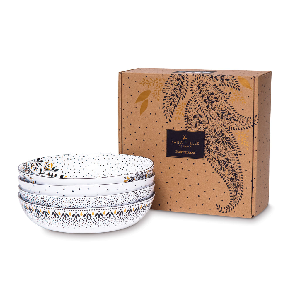 Sara Miller London Artisanne Noir Collection Low Bowl - Set of 4 21.8cm Boxed Set