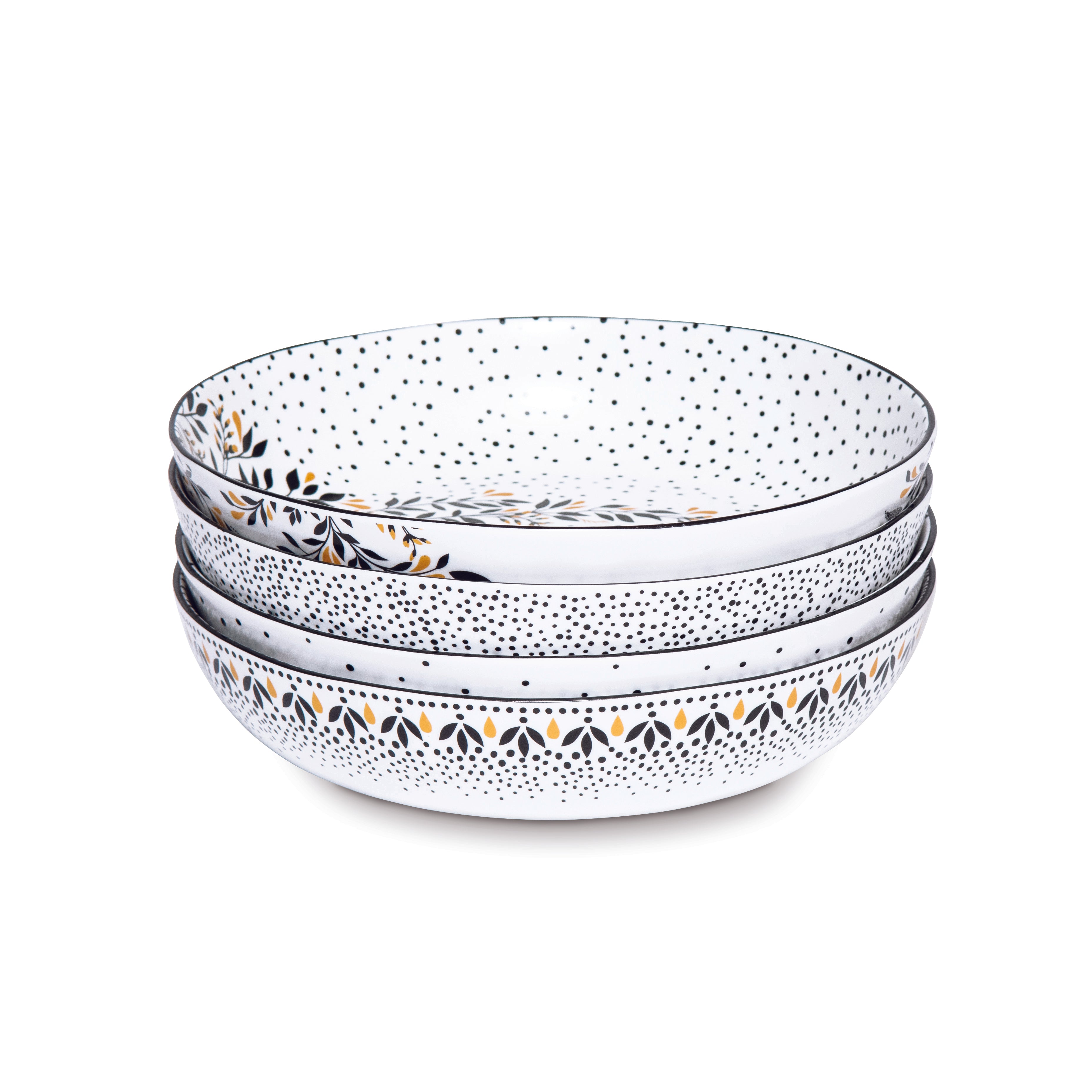 Sara Miller London Artisanne Noir Collection Low Bowl - Set of 4 21.8cm Boxed Set