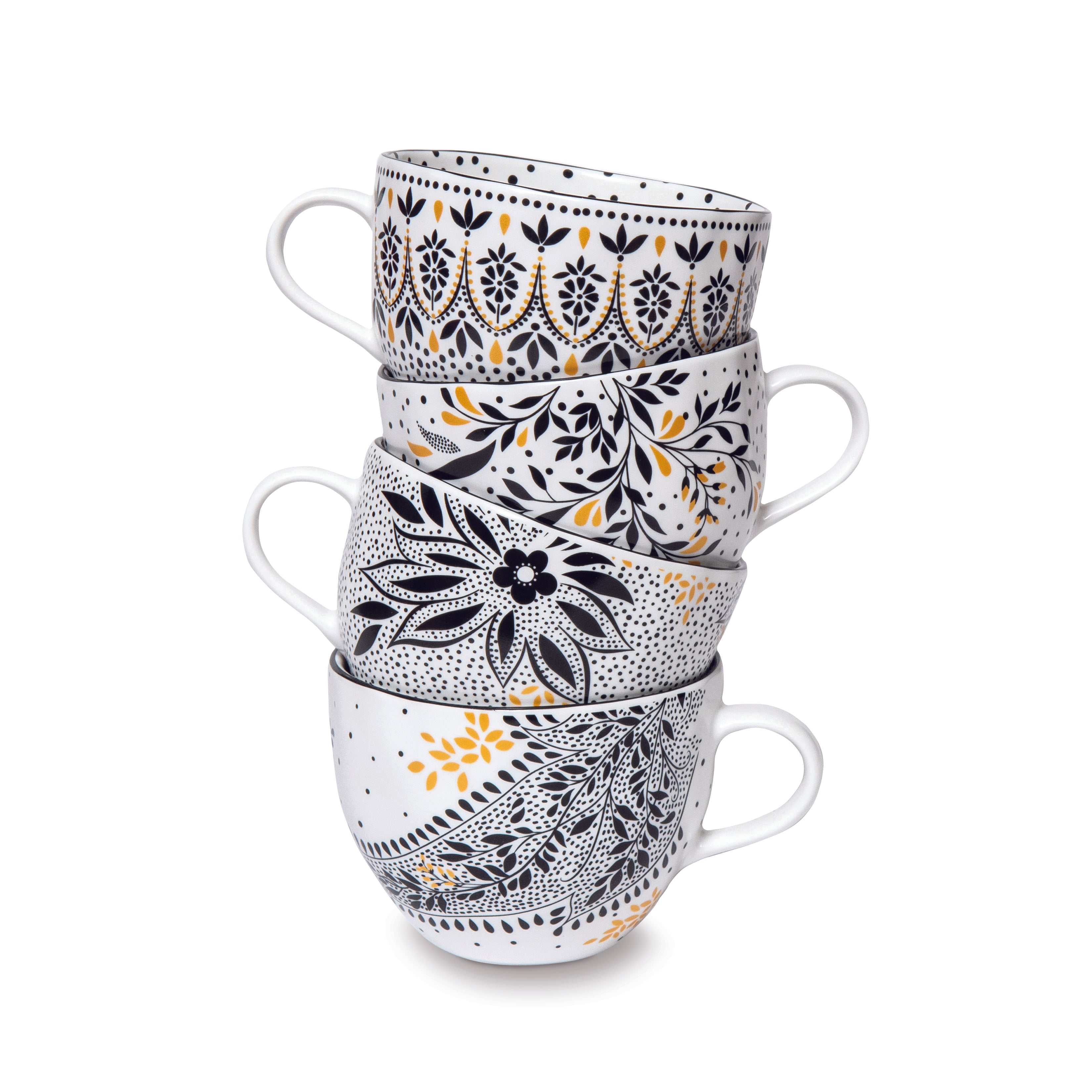 Sara Miller London Artisanne Noir Collection Mugs - Set of 4 0.40L Boxed Set