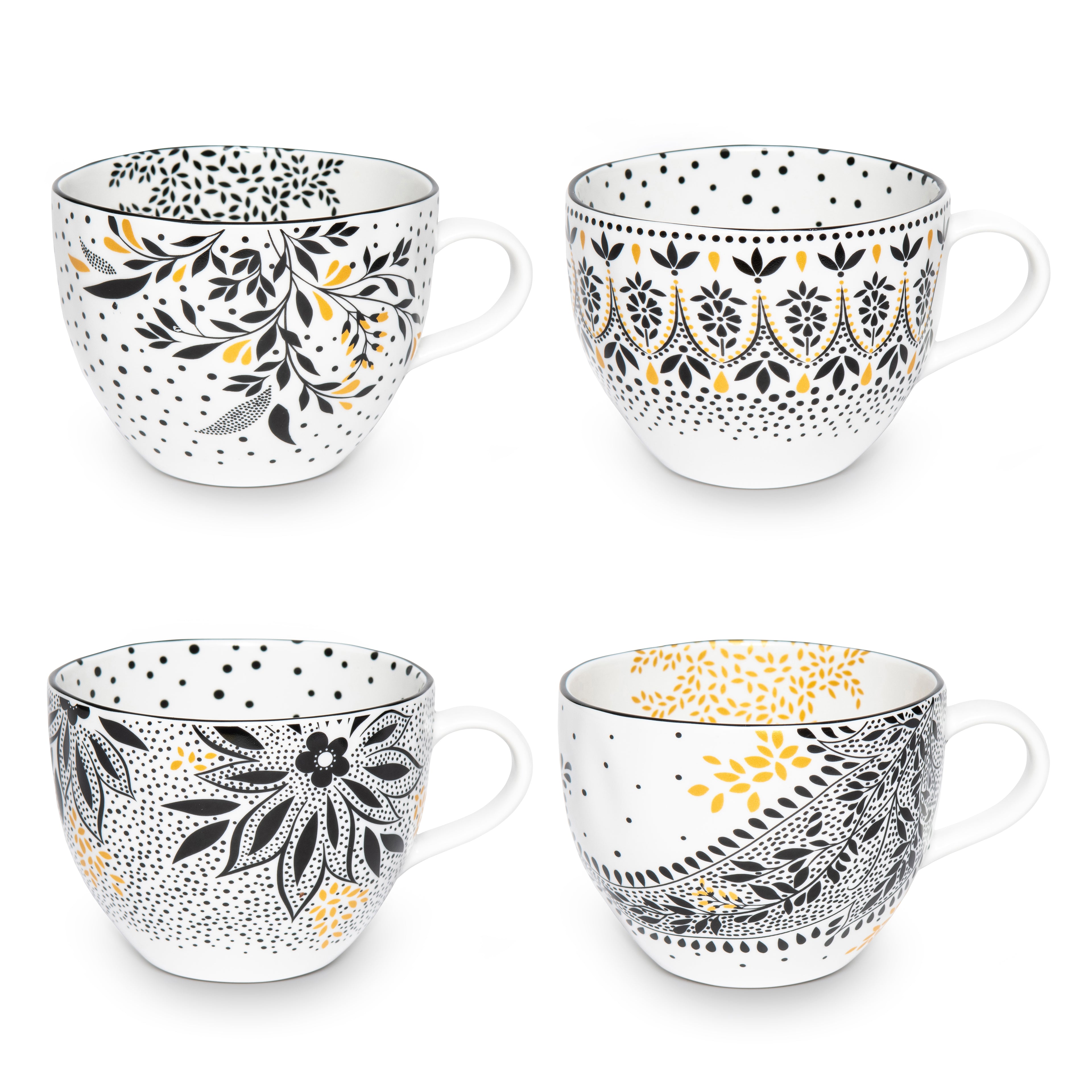Sara Miller London Artisanne Noir Collection Mugs - Set of 4 0.40L Boxed Set