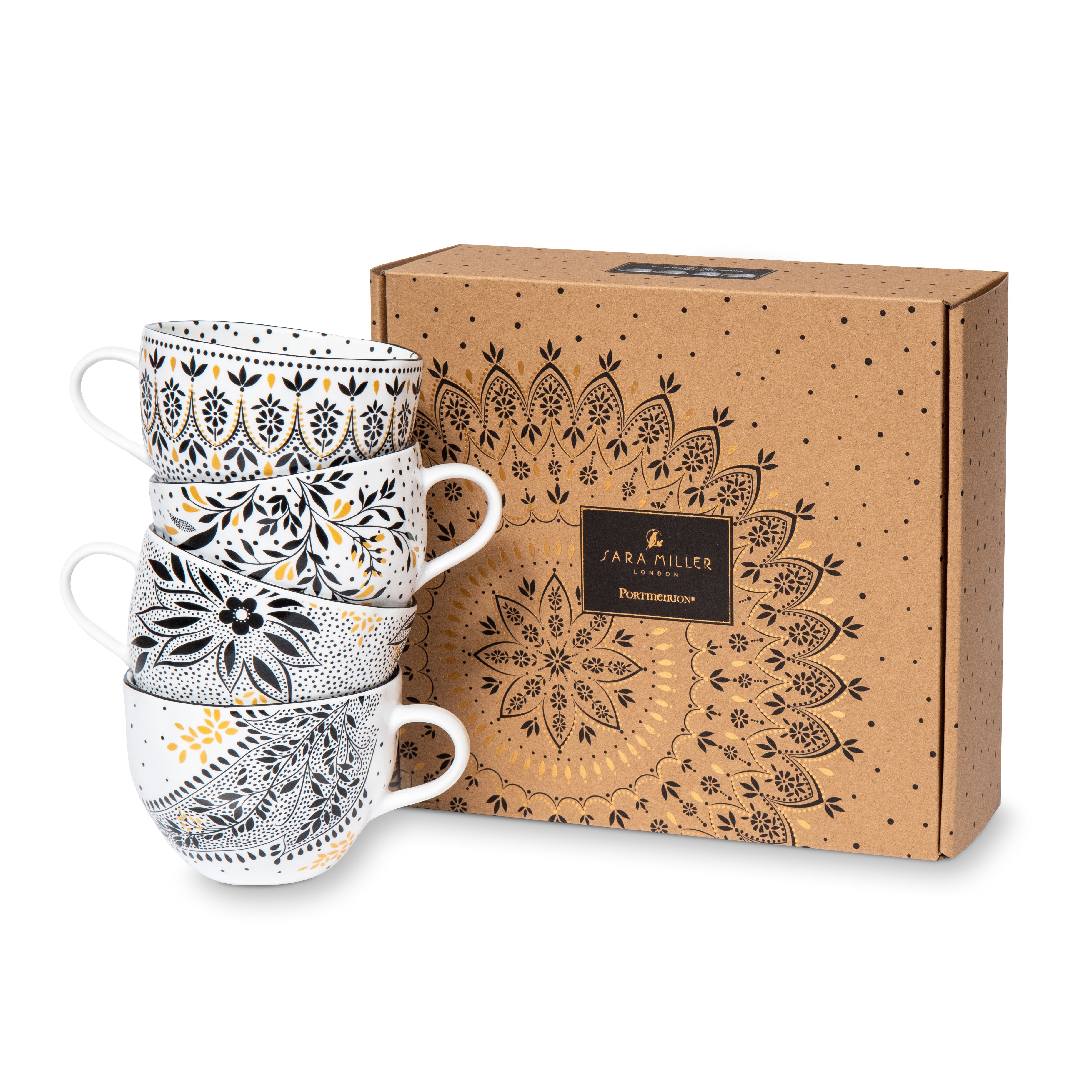 Sara Miller London Artisanne Noir Collection Mugs - Set of 4 0.40L Boxed Set