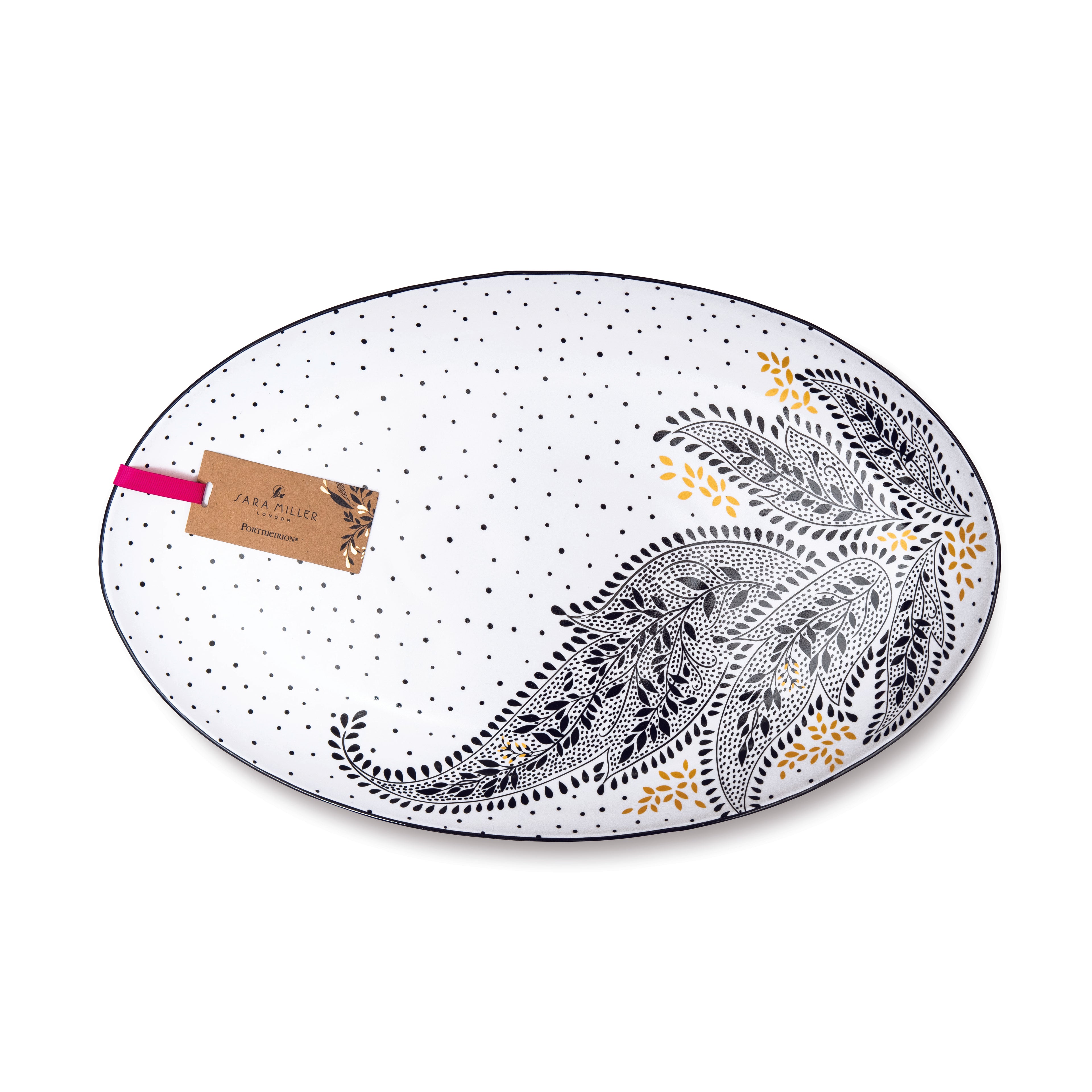 Sara Miller London Artisanne Noir Collection Large Oval Serving Platter - Paisley 43.3cm Single