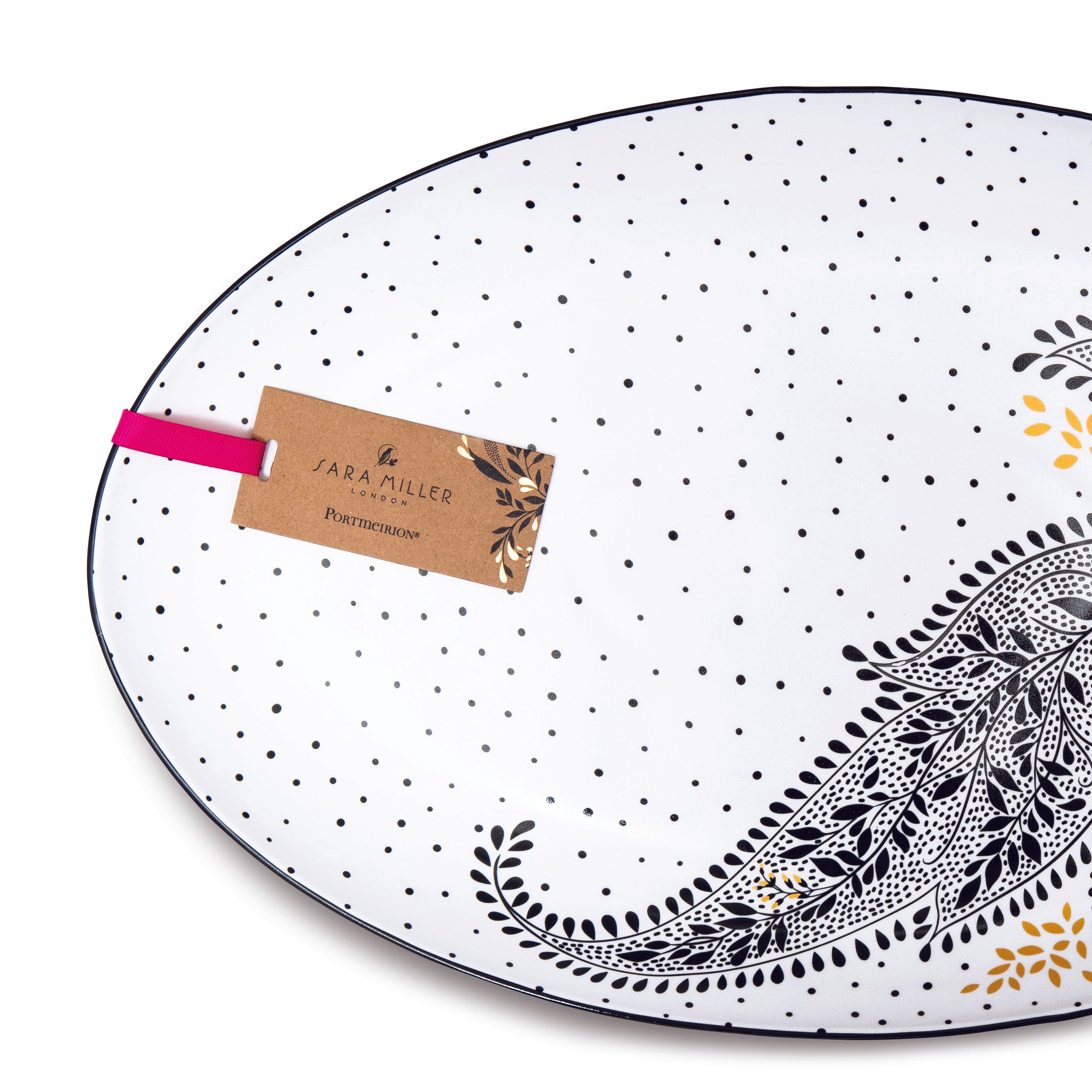 Sara Miller London Artisanne Noir Collection Large Oval Serving Platter - Paisley 43.3cm Single