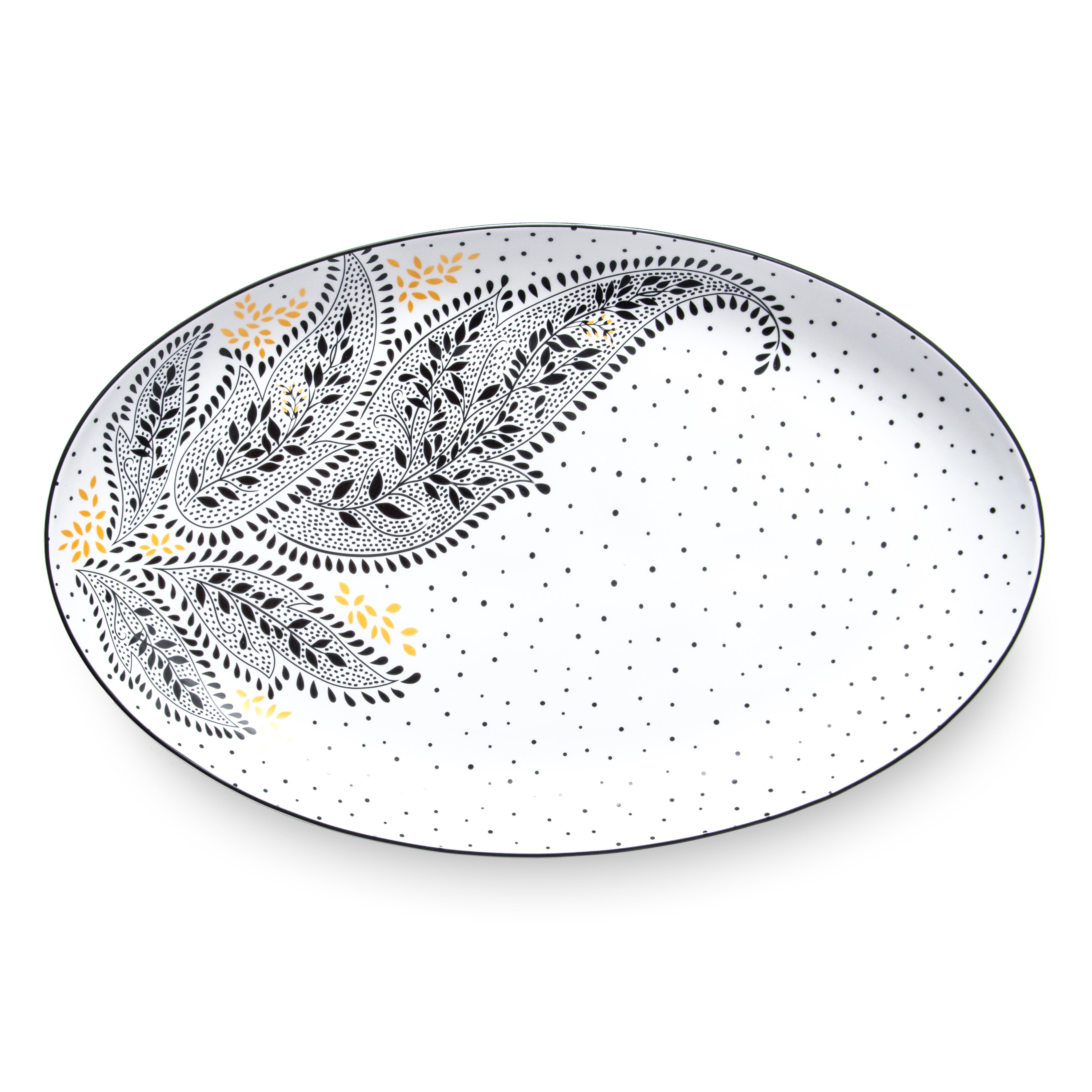 Sara Miller London Artisanne Noir Collection Large Oval Serving Platter - Paisley 43.3cm Single