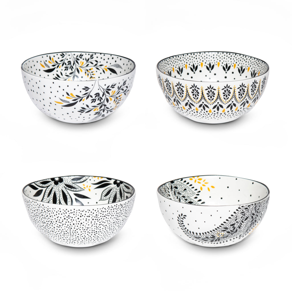 Sara Miller London Artisanne Noir Collection Small Bowl - Set of 4 13cm Boxed Set