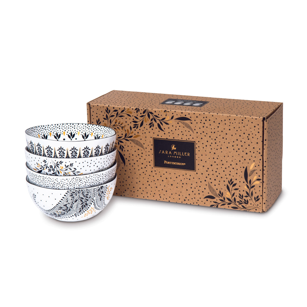 Sara Miller London Artisanne Noir Collection Small Bowl - Set of 4 13cm Boxed Set