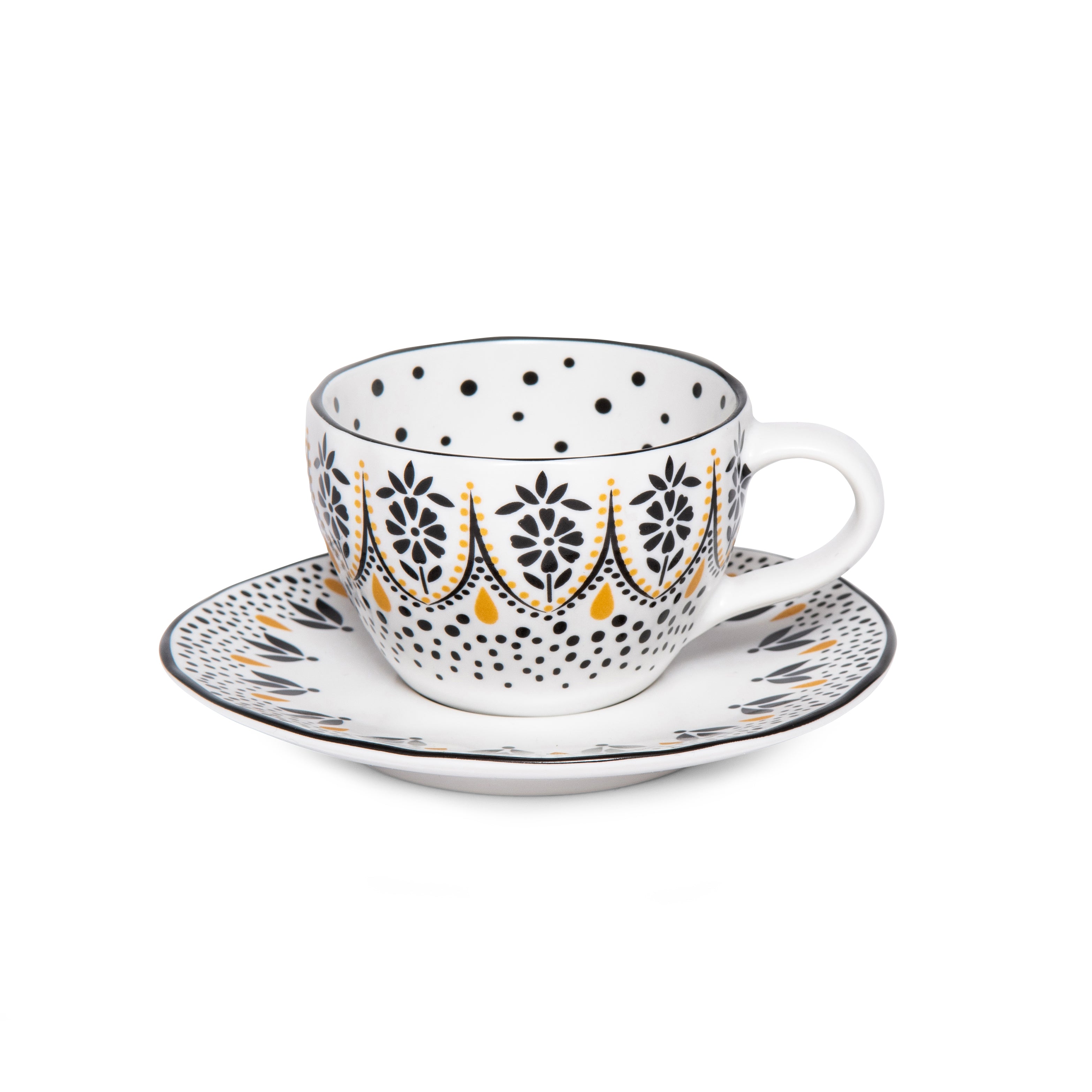 Sara Miller London Artisanne Noir Collection Espresso Cup & Saucer - Set of 2 85ml Boxed Set