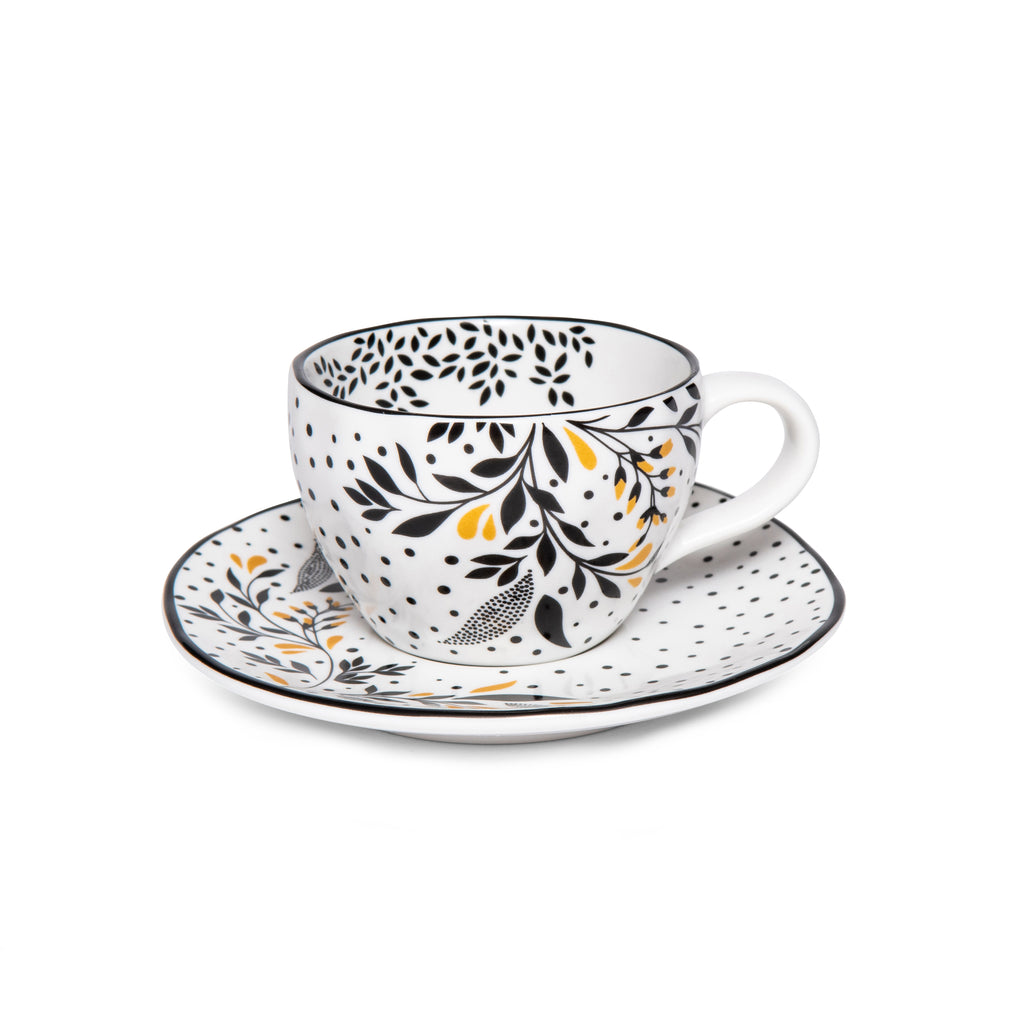 Sara Miller London Artisanne Noir Collection Espresso Cup & Saucer - Set of 2 85ml Boxed Set