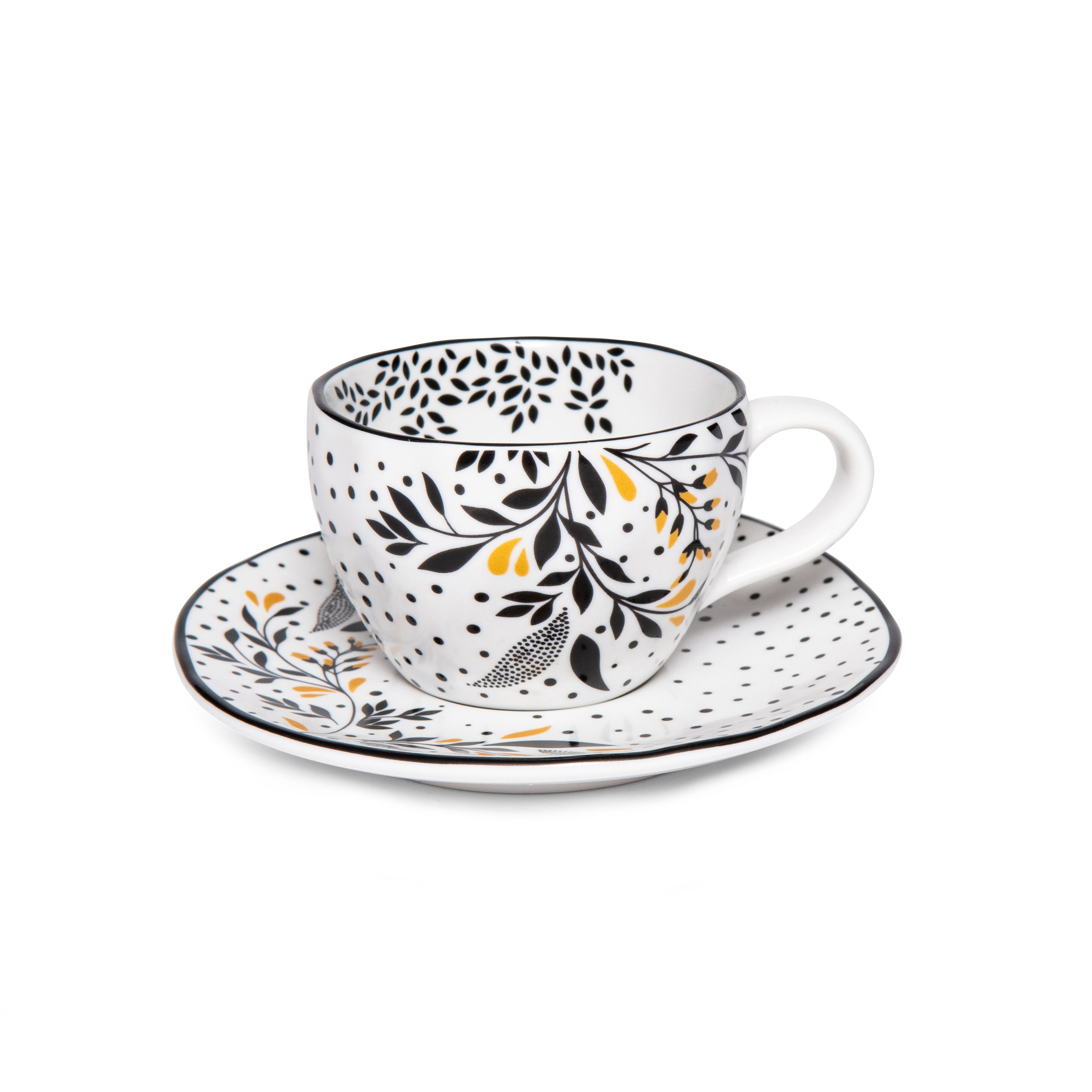 Sara Miller London Artisanne Noir Collection Espresso Cup & Saucer - Set of 2 85ml Boxed Set