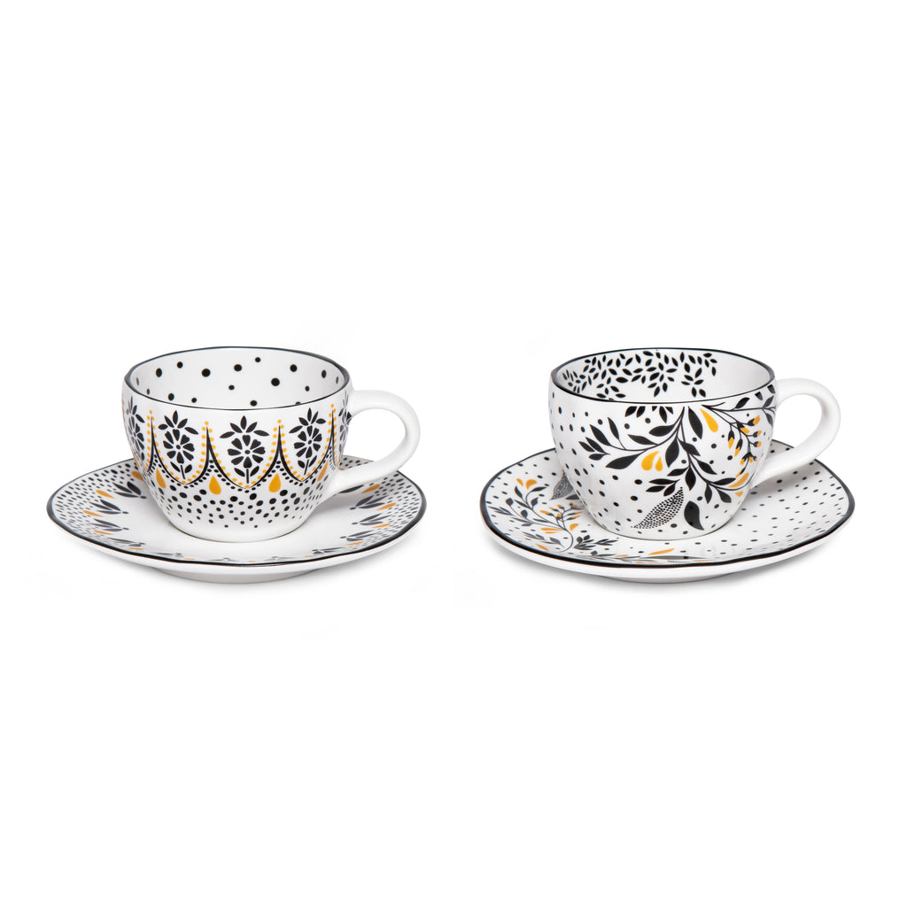 Sara Miller London Artisanne Noir Collection Espresso Cup & Saucer - Set of 2 85ml Boxed Set