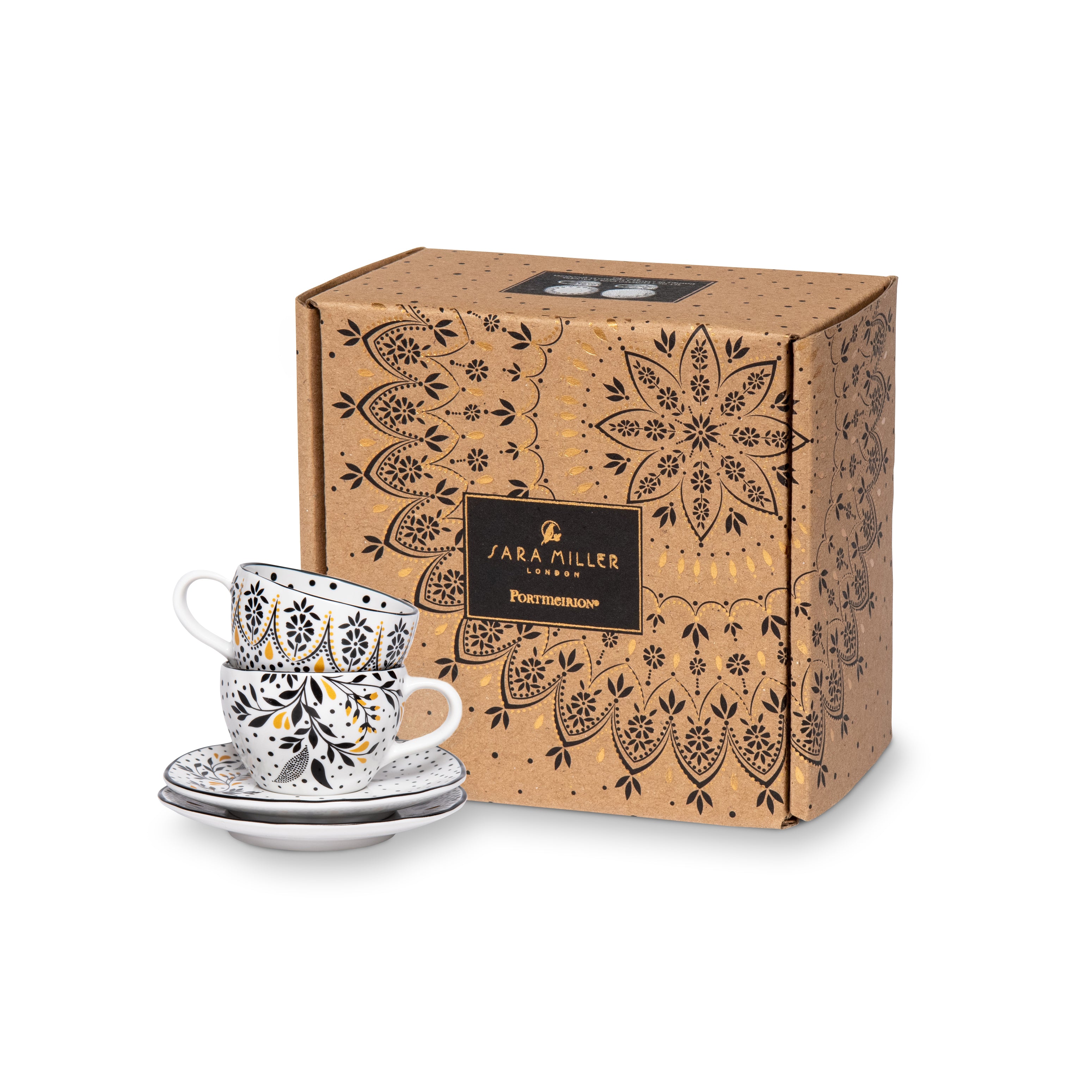 Sara Miller London Artisanne Noir Collection Espresso Cup & Saucer - Set of 2 85ml Boxed Set