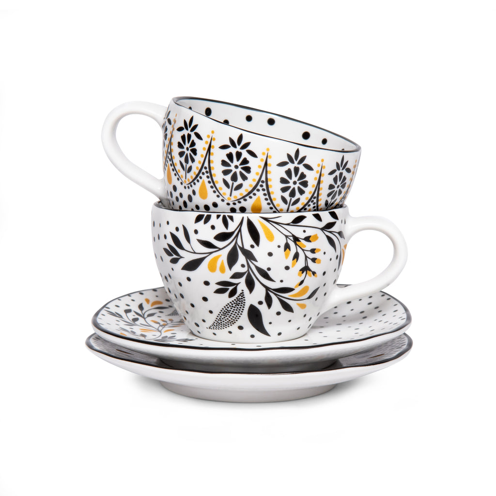 Sara Miller London Artisanne Noir Collection Espresso Cup & Saucer - Set of 2 85ml Boxed Set