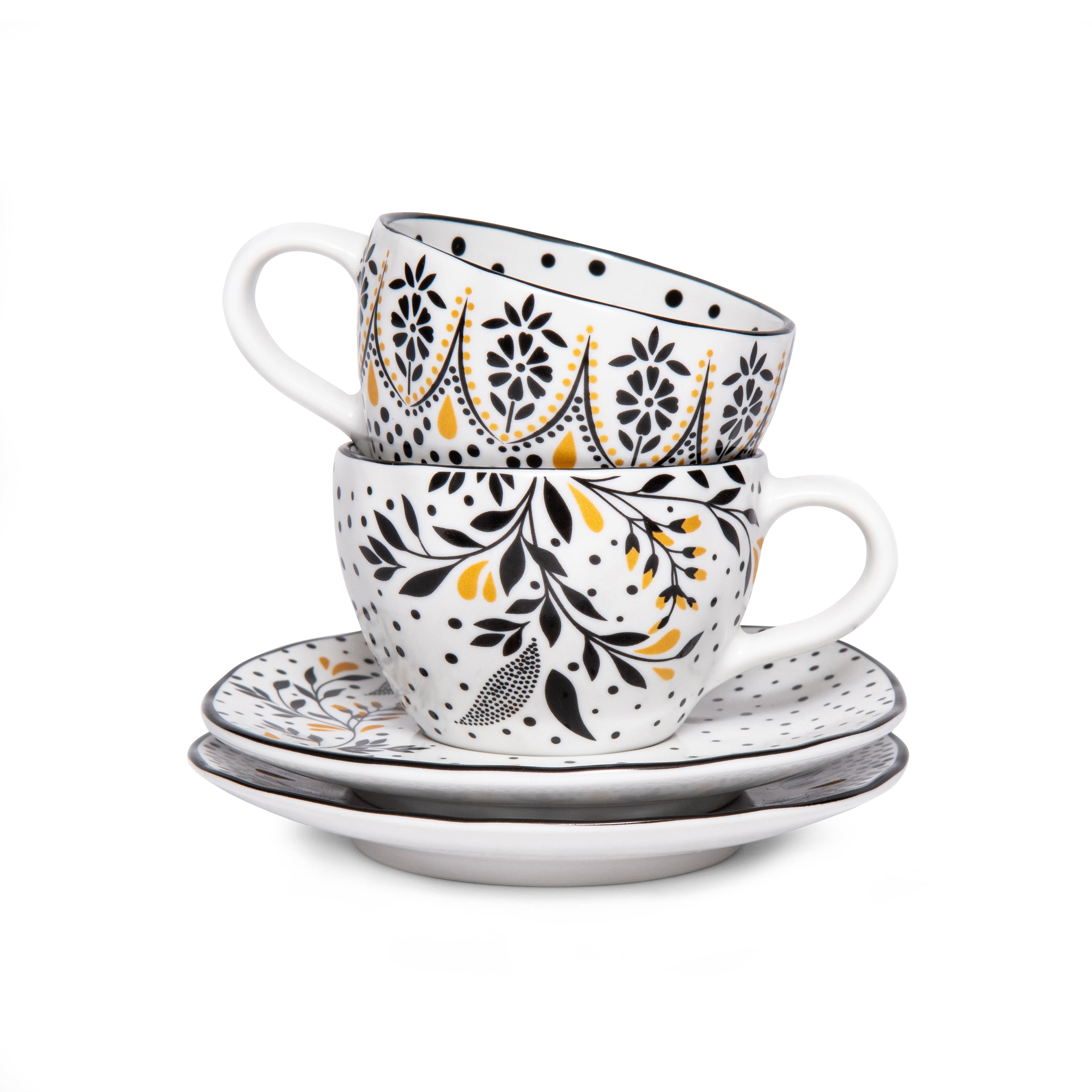 Sara Miller London Artisanne Noir Collection Espresso Cup & Saucer - Set of 2 85ml Boxed Set