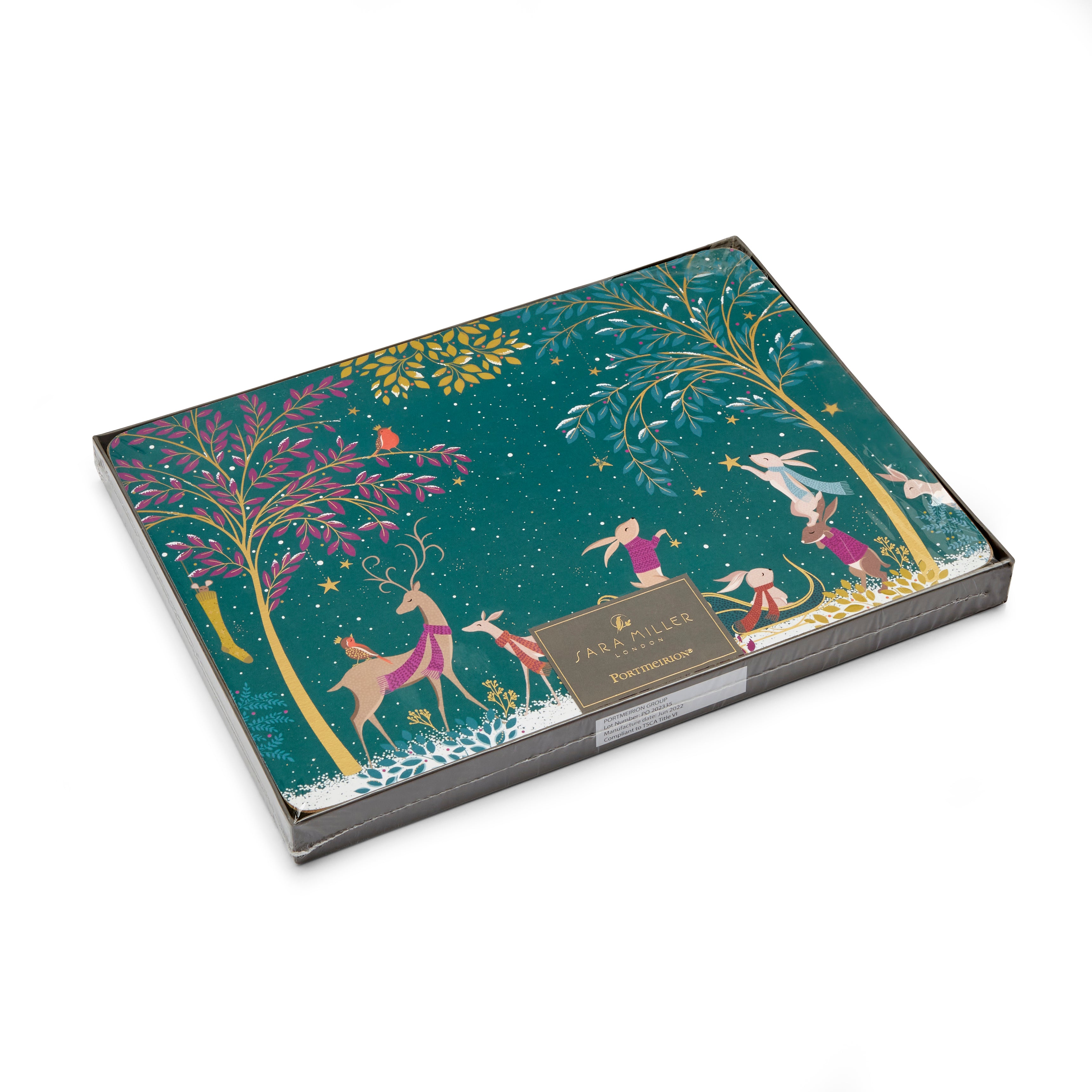 Sara Miller London Artisanne Noir Collection Woodland Tales Placemats - Set of 4 - Deer & Robin 30.5 x 23cm Boxed Set