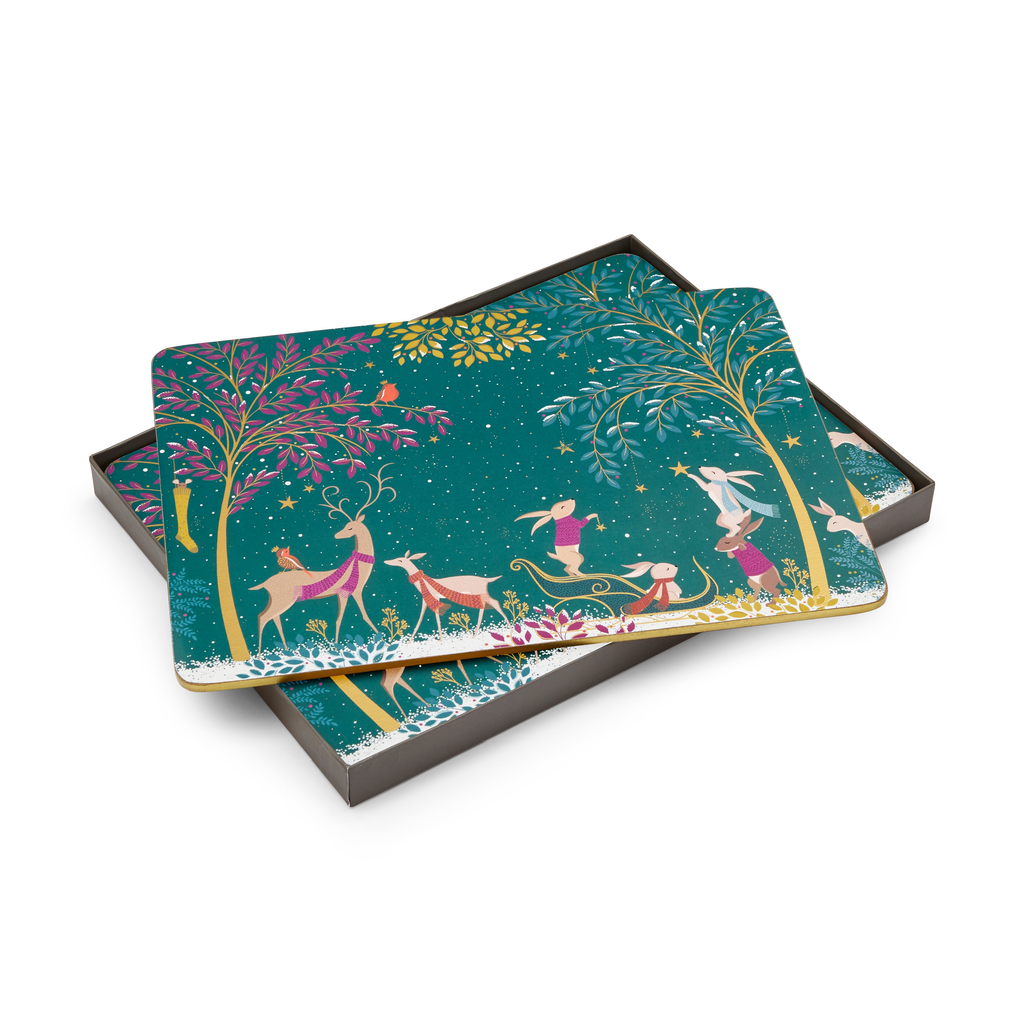 Sara Miller London Artisanne Noir Collection Woodland Tales Placemats - Set of 4 - Deer & Robin 30.5 x 23cm Boxed Set