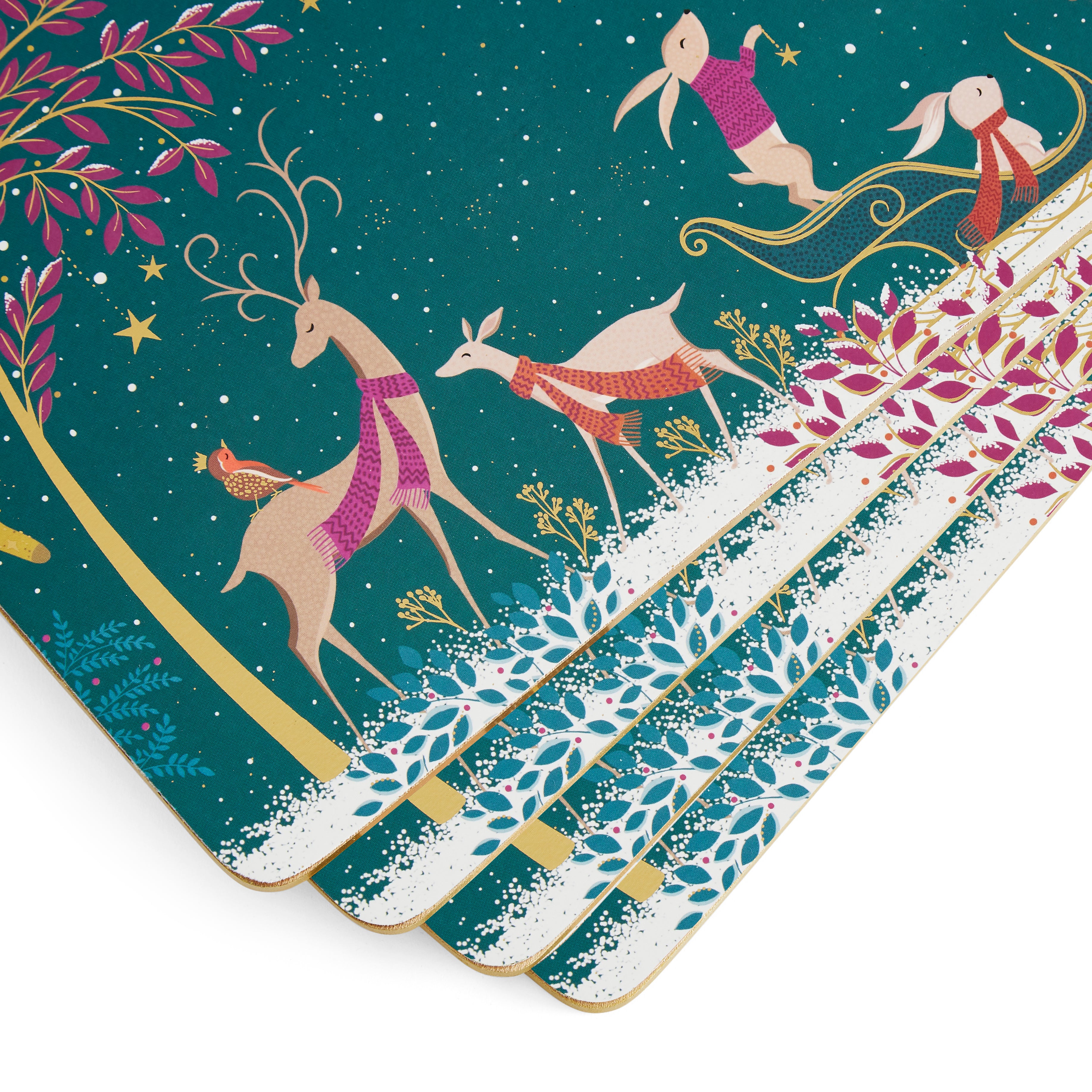 Sara Miller London Artisanne Noir Collection Woodland Tales Placemats - Set of 4 - Deer & Robin 30.5 x 23cm Boxed Set