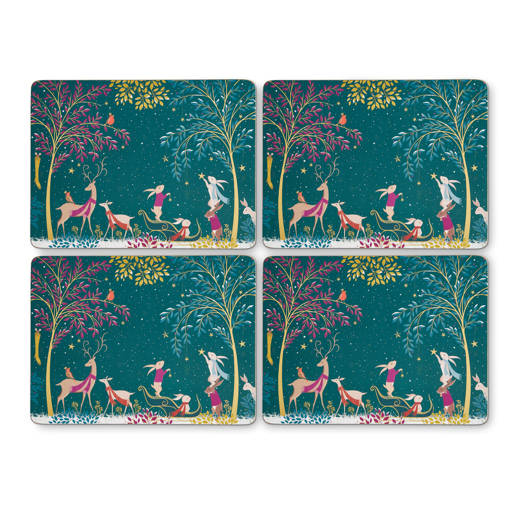 Sara Miller London Artisanne Noir Collection Woodland Tales Placemats - Set of 4 - Deer & Robin 30.5 x 23cm Boxed Set
