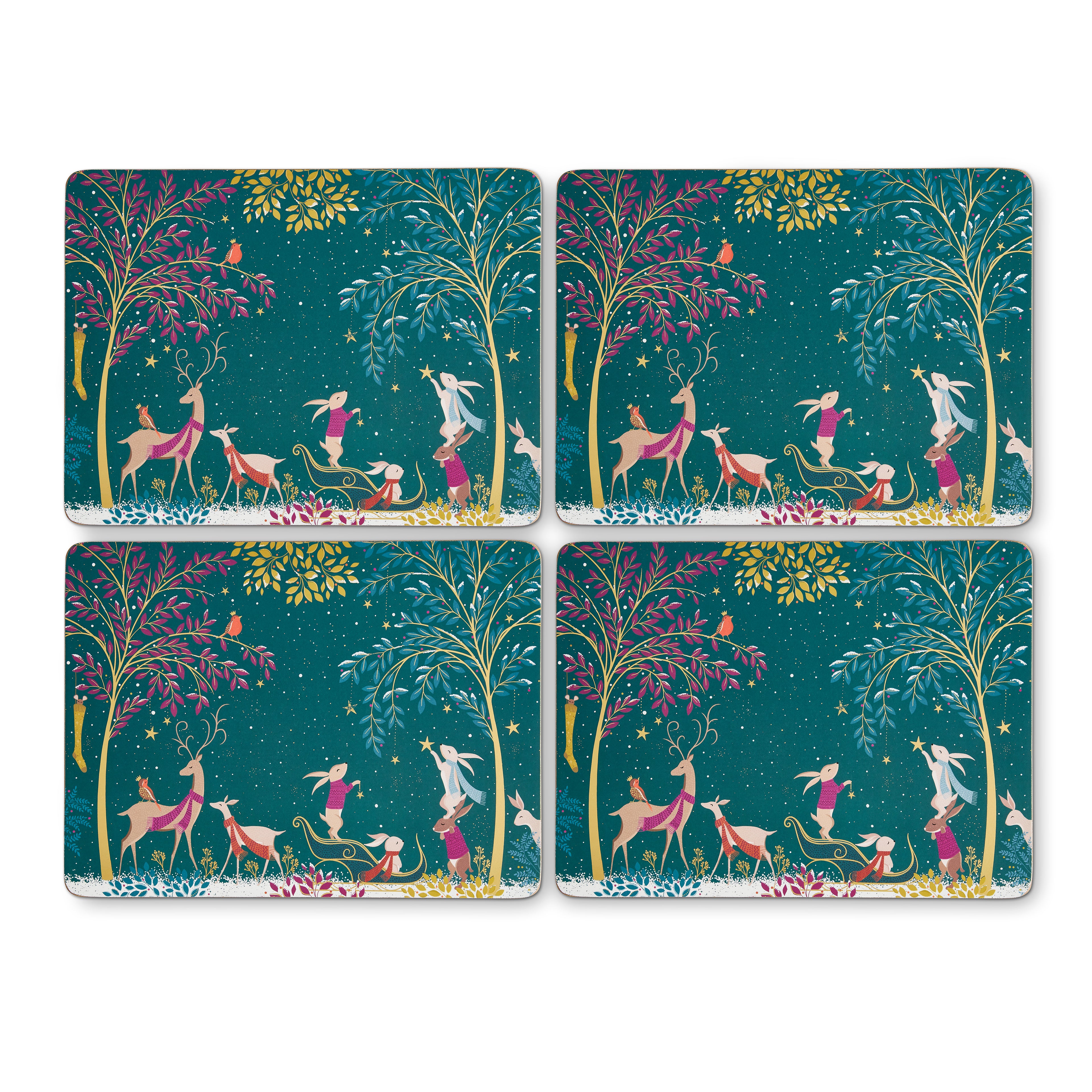 Sara Miller London Artisanne Noir Collection Woodland Tales Placemats - Set of 4 - Deer & Robin 30.5 x 23cm Boxed Set