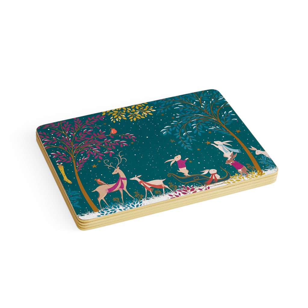 Sara Miller London Artisanne Noir Collection Woodland Tales Placemats - Set of 4 - Deer & Robin 30.5 x 23cm Boxed Set