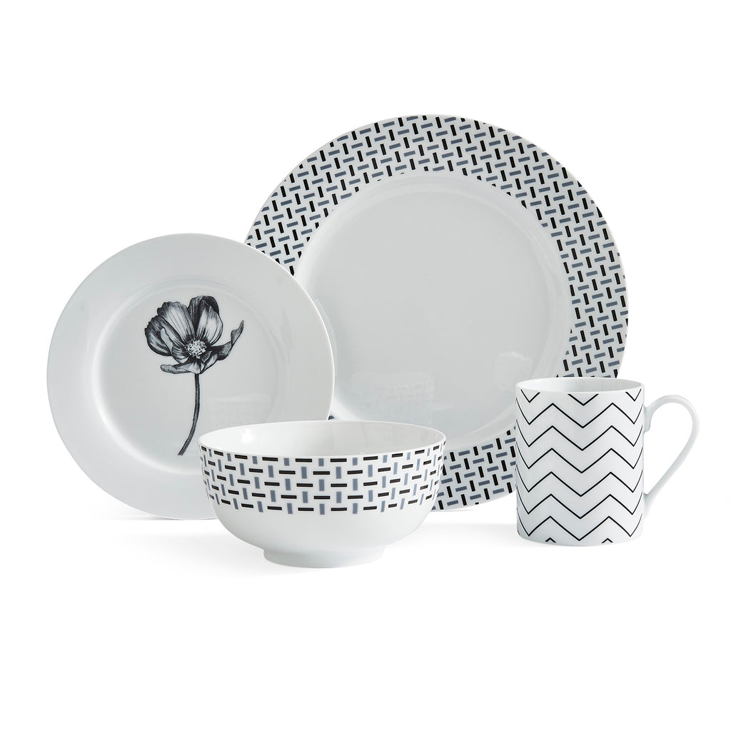 Portmeirion Home Stella 16 Piece Set Plate 27cm/10.6", Plate 19cm/7.5", 
Bowl 14cm/5.5", Mug 0.33L/11fl.oz. Boxed Set