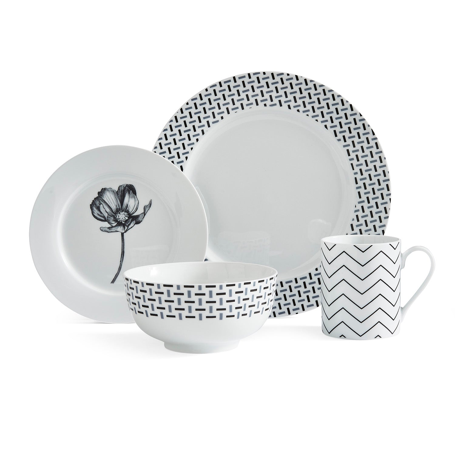 Portmeirion Home Stella 16 Piece Set Plate 27cm/10.6", Plate 19cm/7.5", 
Bowl 14cm/5.5", Mug 0.33L/11fl.oz. Boxed Set