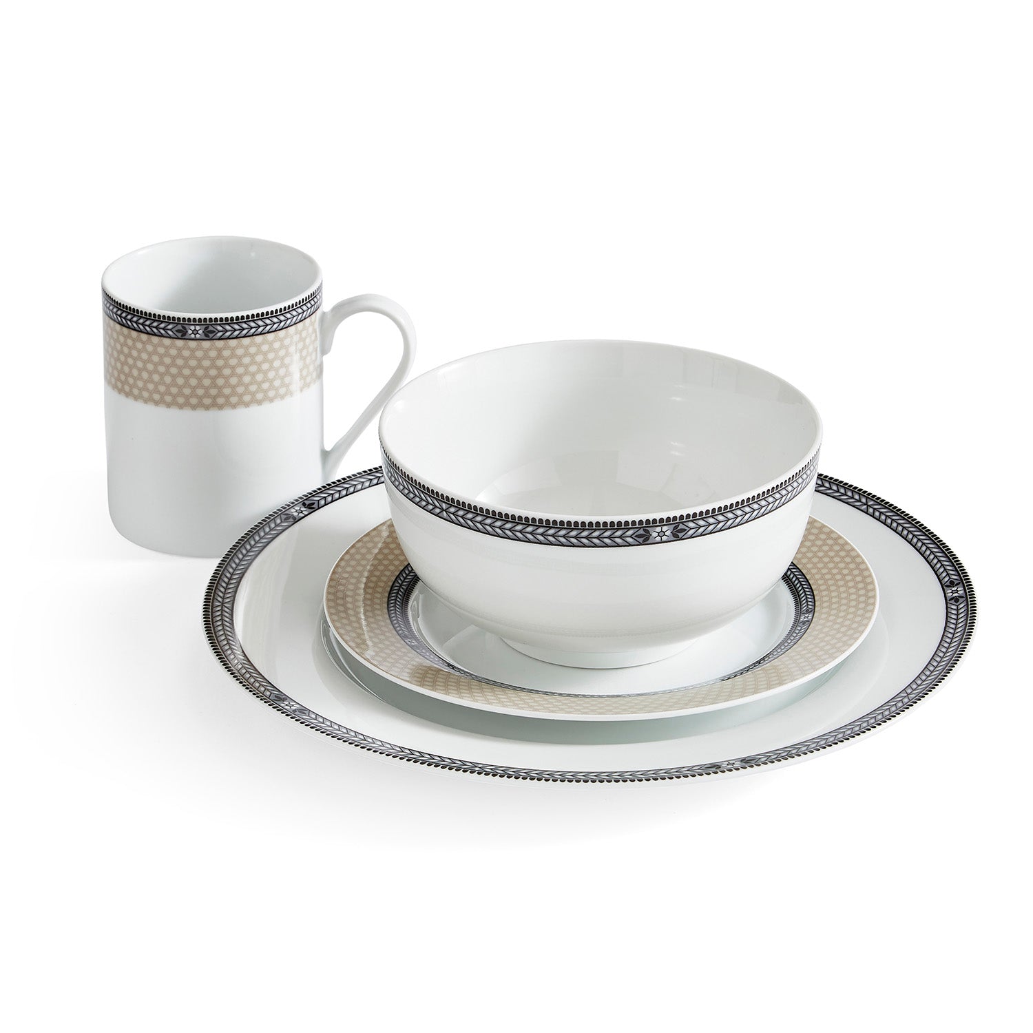 Portmeirion Home Vintage Chic 16 Piece Set Plate 27cm/10.6", Plate 19cm/7.5", 
Bowl 14cm/5.5", Mug 0.33L/11fl.oz. Boxed Set