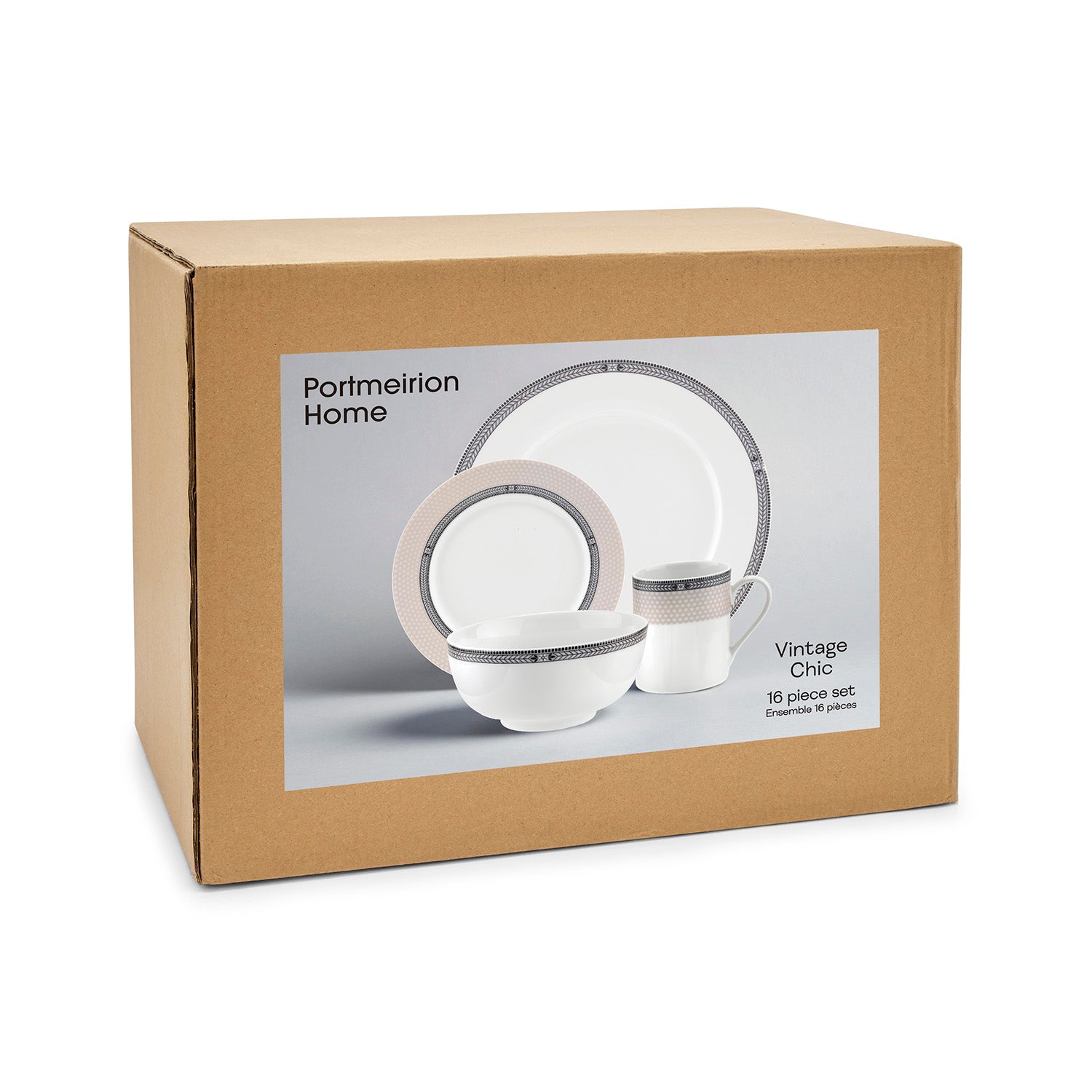 Portmeirion Home Vintage Chic 16 Piece Set Plate 27cm/10.6", Plate 19cm/7.5", 
Bowl 14cm/5.5", Mug 0.33L/11fl.oz. Boxed Set