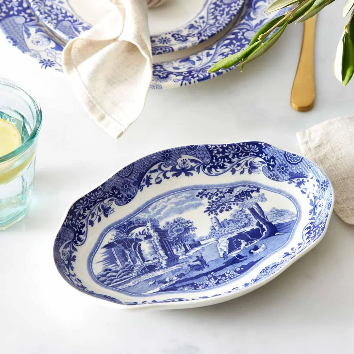 Spode Blue Italian Oval Fluted Dish