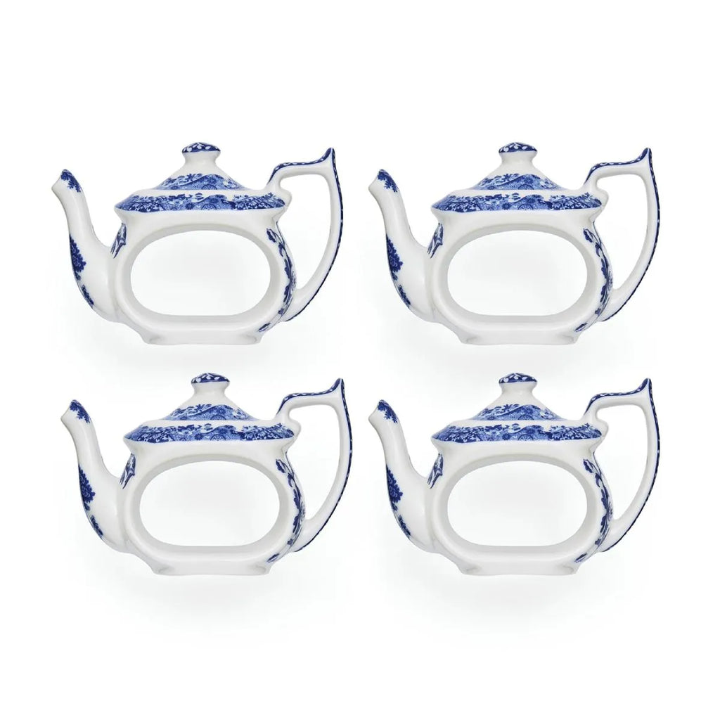 Spode Blue Italian Teapot Napkin Rings - Set of 4