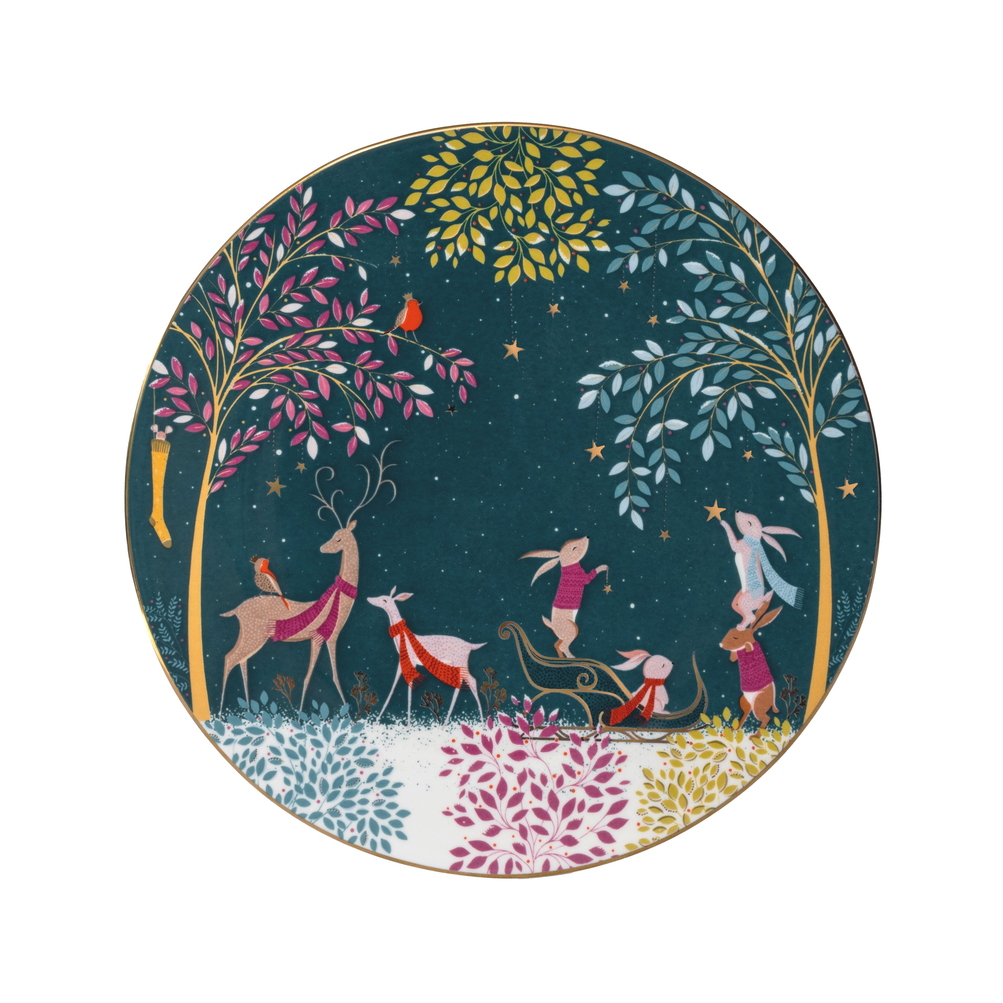 Sara Miller London Artisanne Noir Collection Serving Plate - Deer & Robin 22.8cm Single