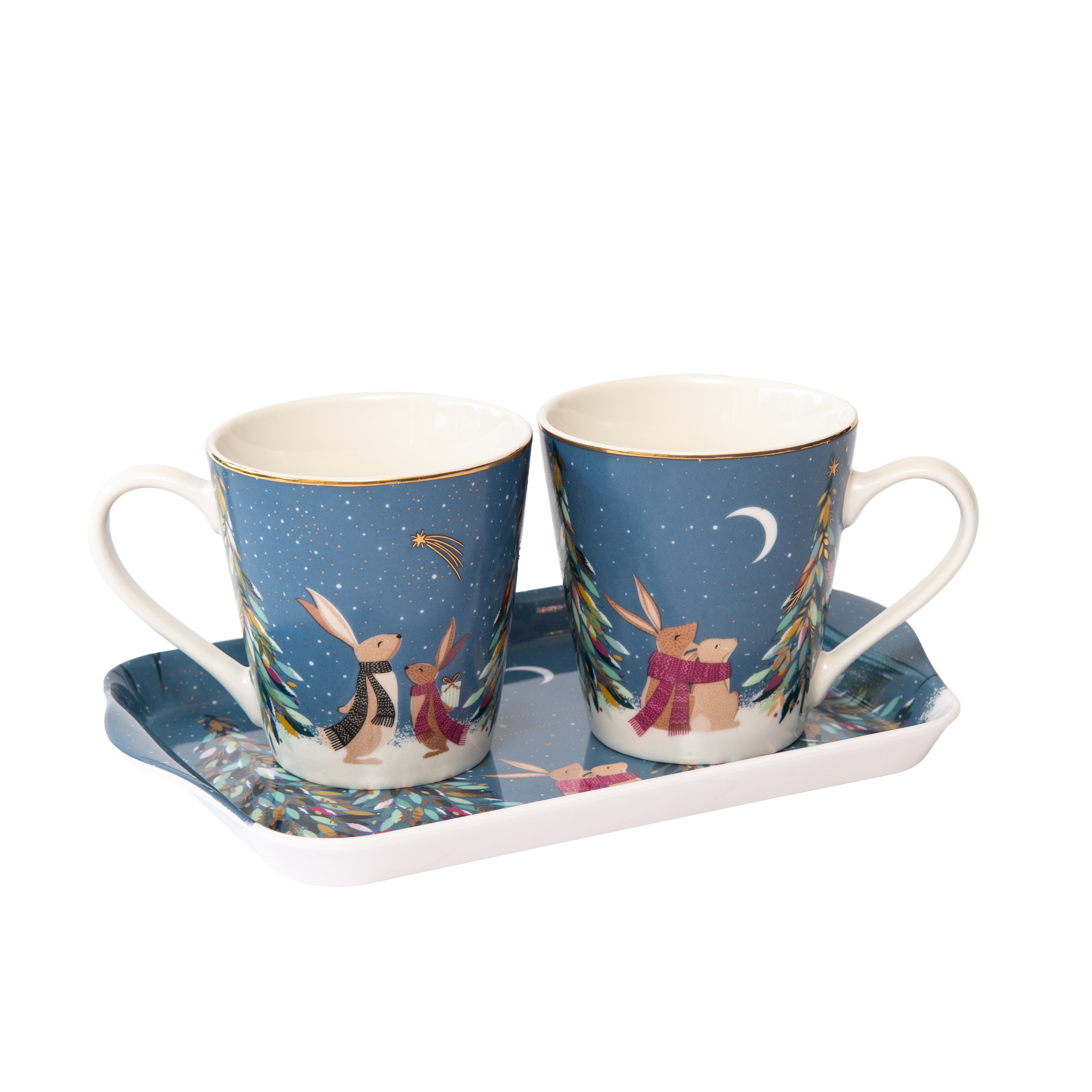Sara Miller London Artisanne Noir Collection  Mug & Tray Set - Woodland Tales - French Blue Mug 0.18L Tray 21 x 14cm Single"