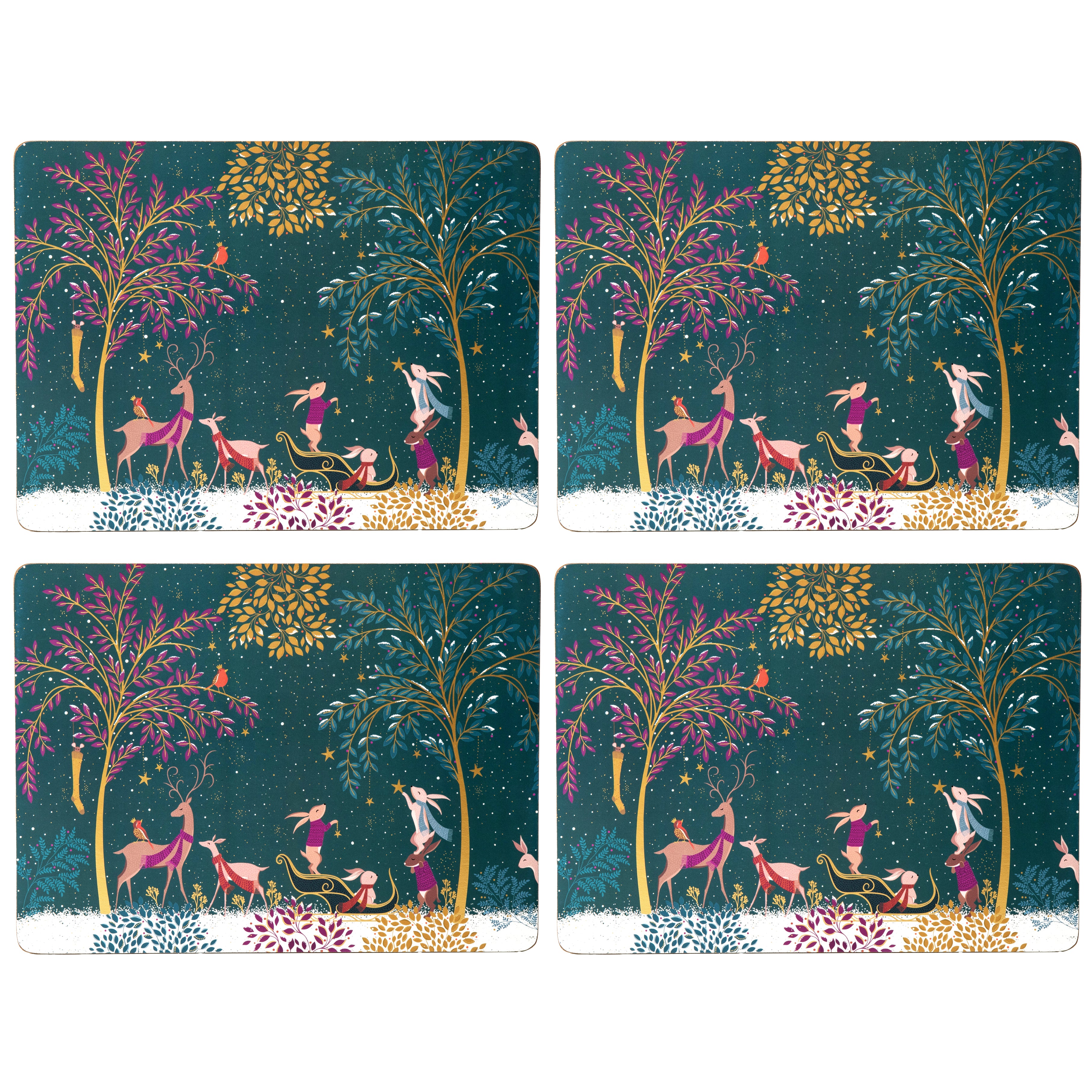 Sara Miller London Artisanne Noir Collection Woodland Tales Large Placemats - Set of 4 - Deer & Robin 40.1 x 29.8cm Boxed Set